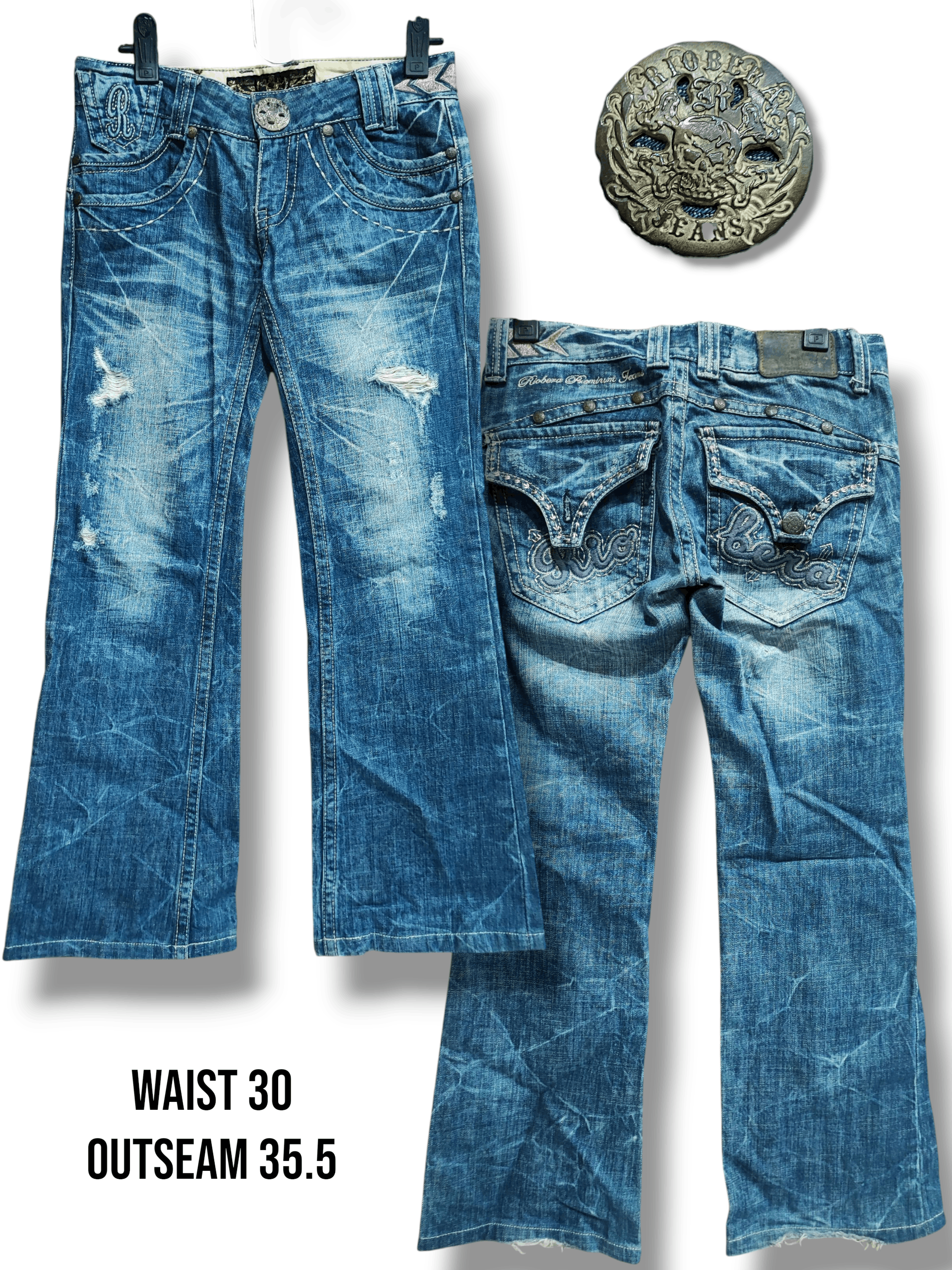 Riobera Project Heavy Stitched Flared Wide Leg Jeans
