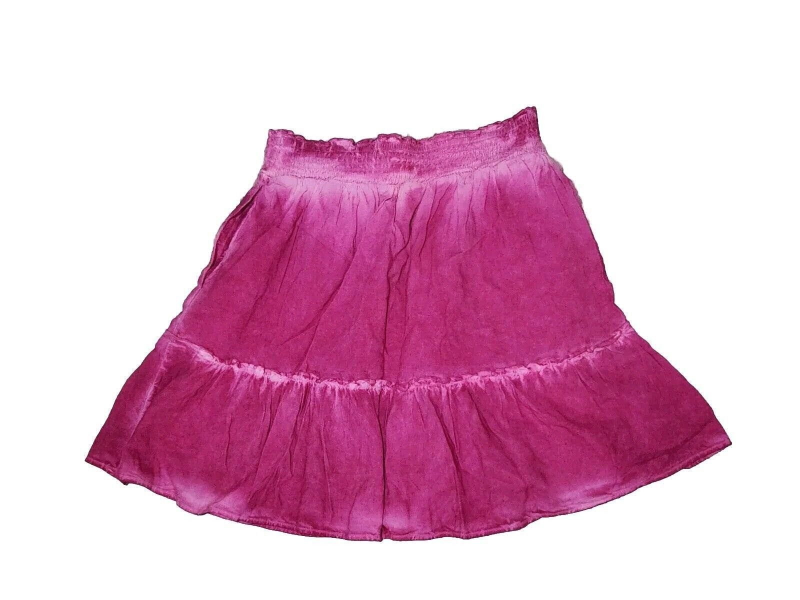 Designer Pilcro Skirt small Pink Tiered Elastic Waist Viscose Linen Size 28" / US 6 / IT 42 - 2 Thumbnail