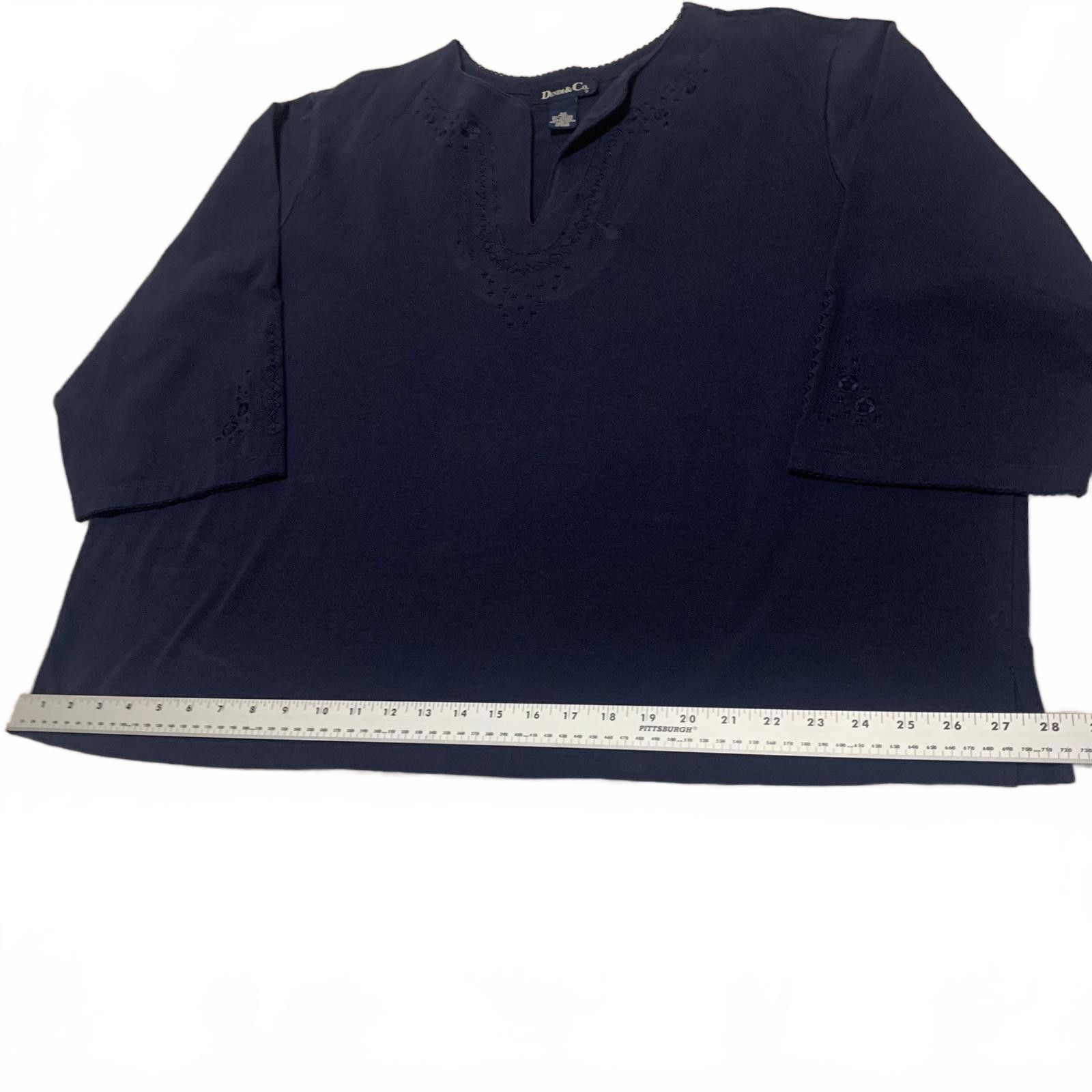 Denim & Co. Denim & Co Navy Blue Women's Blouse 3X Embroidered Size 3XL / US 20-22 - 7 Thumbnail