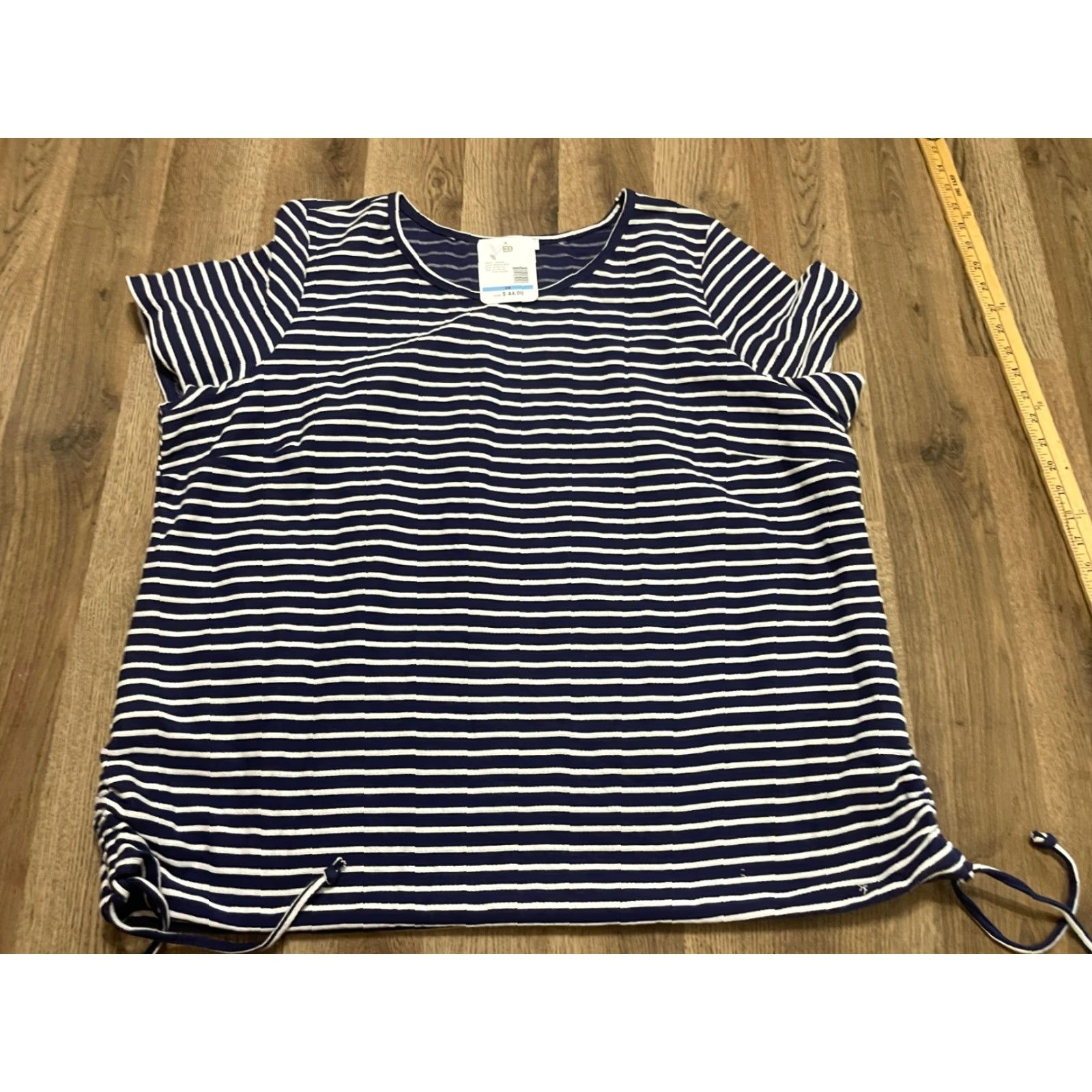 Vintage Emily Daniels Shirt Womens Plus 2X Blue White Striped Side Lace Up NWT T-Shirt Short Sleeve Round Neck Casual 2X Womens90 Size XXL / US 16-18 / IT 52-54 - 2 Thumbnail