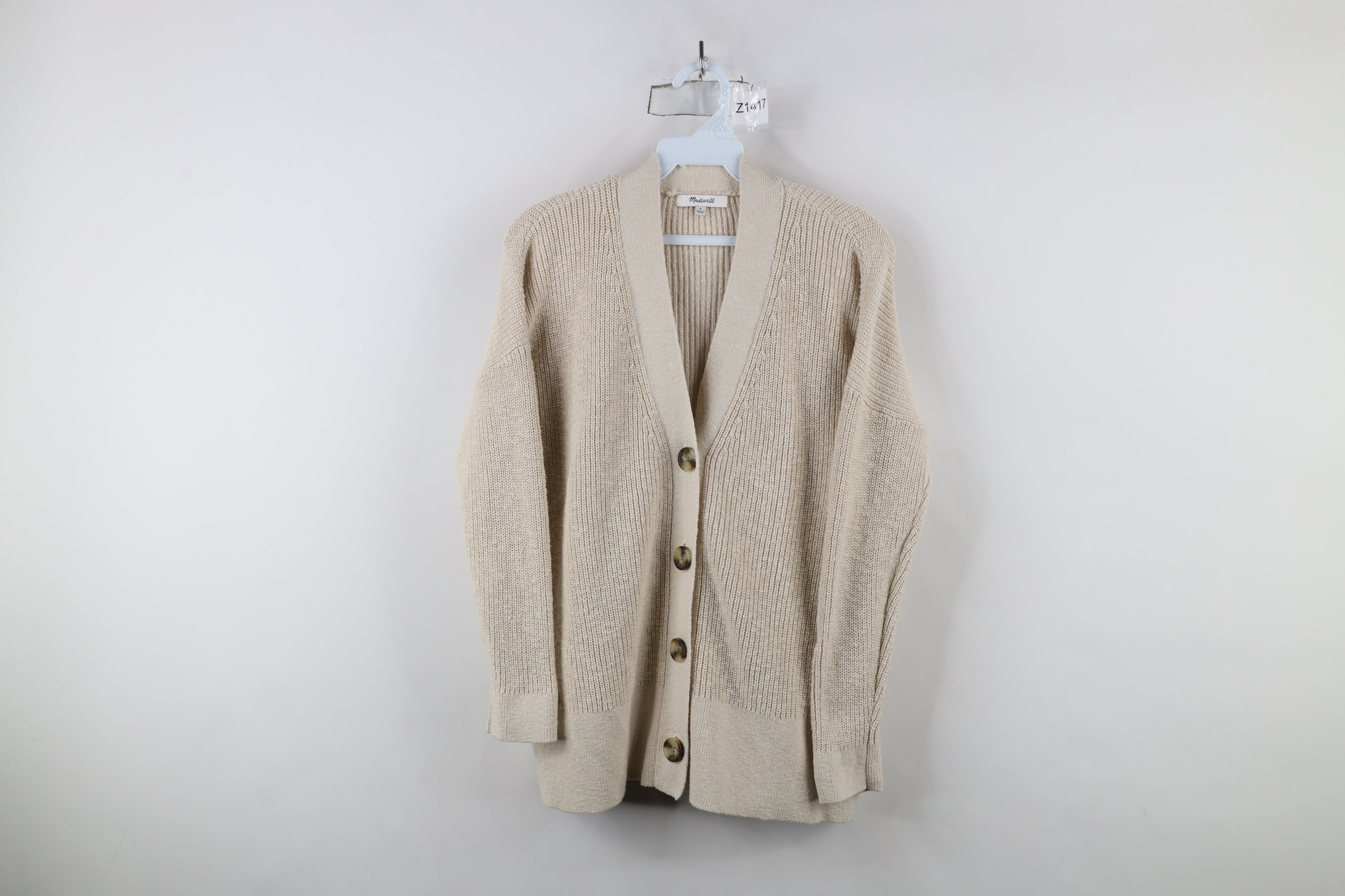 Madewell × Vintage Madewell Cotton Ribbed Knit Lovell Cardigan Sweater Beige Size M / US 6-8 / IT 42-44 - 1 Thumbnail