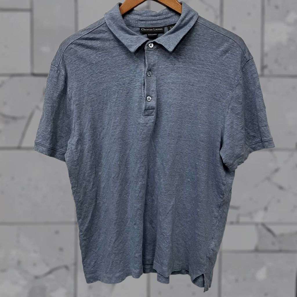 Christian Lacroix Christian Lacroix Polo Shirt Mens XL 100% Linen Blue Polo Shirt XL Mens Blue 100% Linen Size US XL / EU 56 / 4 - 1 Thumbnail