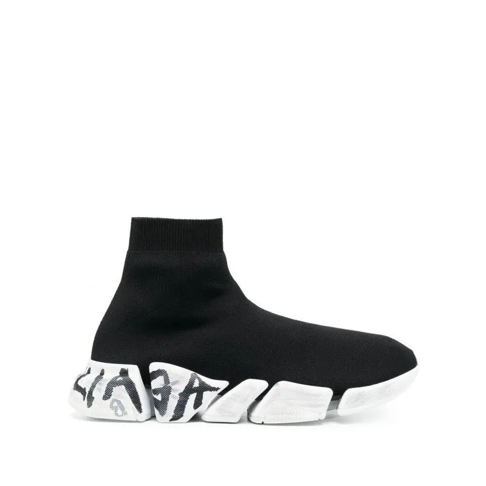Balenciaga o1mt1gz0425 Speed 2.0 Graffiti Recycled Knit Sneakers Black Size US 9 / EU 42 - 1 Thumbnail