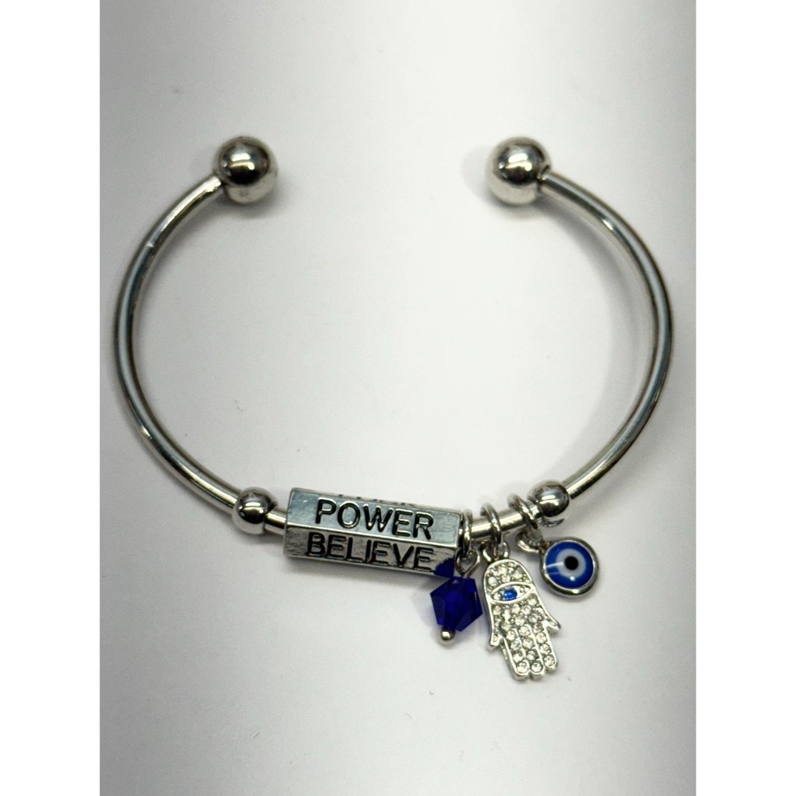 Other Hamsa evil eye power luck believe charm silver cuff bracelet Size ONE SIZE - 3 Thumbnail