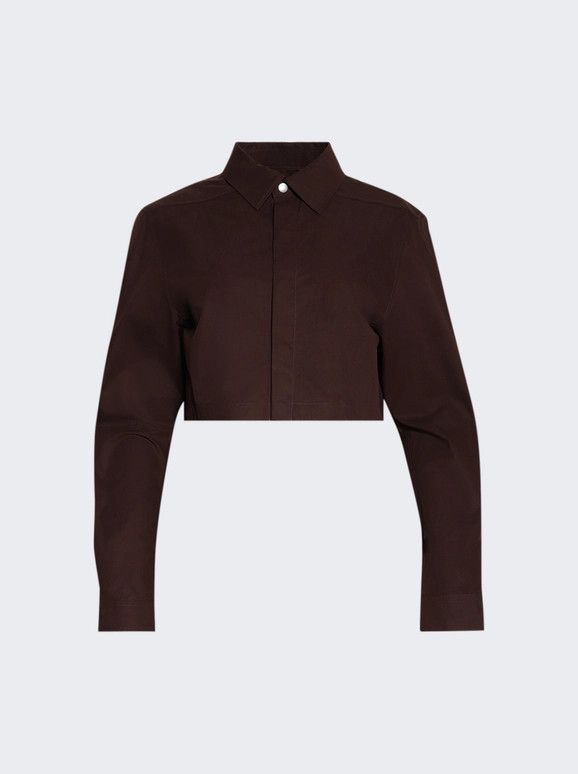Rick Owens o1mle0426 Woven Cropped Outershirt in Brown Size L / US 10 / IT 46 - 1 Thumbnail