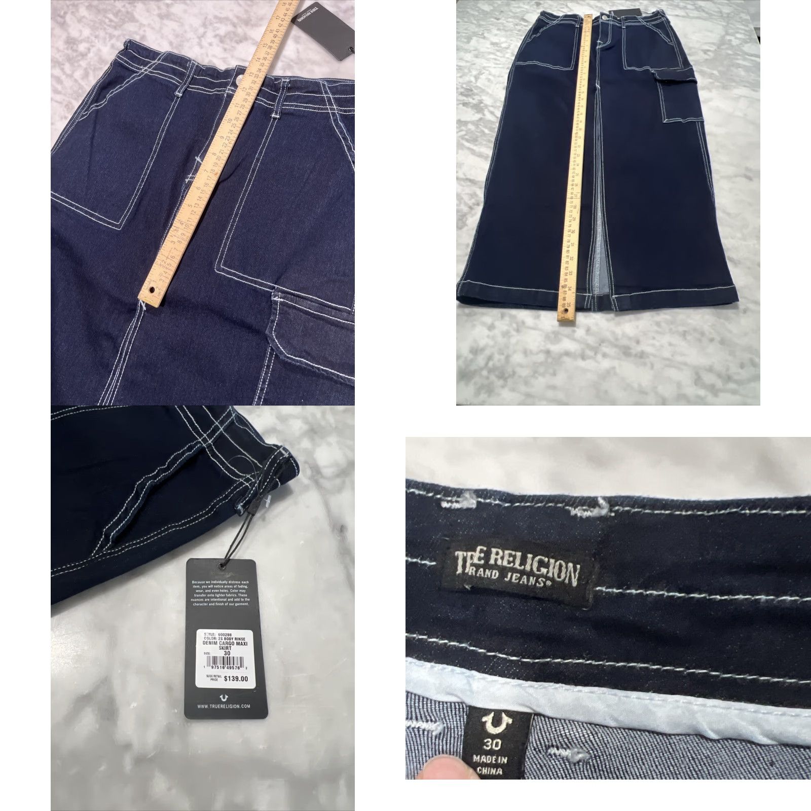 True Religion True Religion High Slit Denim Maxi Skirt Size 30 Dark Blue Wash Go West NWT Size 30" / US 8 / IT 44 - 8 Thumbnail