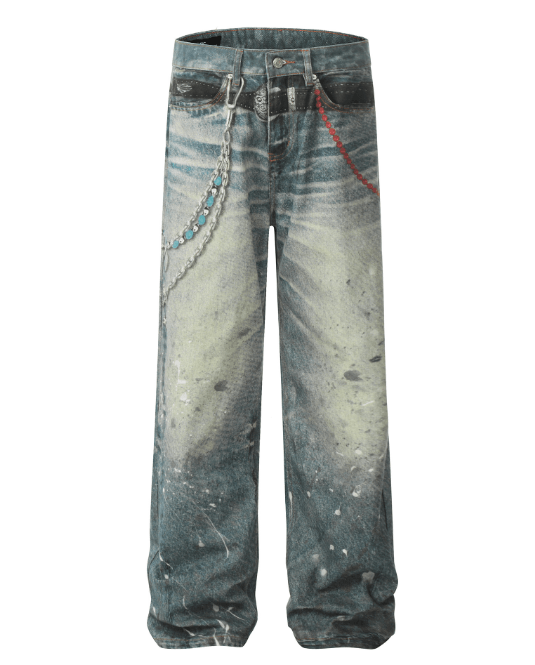 Japanese Brand × Jean Fashion washed distressed straight loose chain jeans Size US 32 / EU 48 - 1 Thumbnail