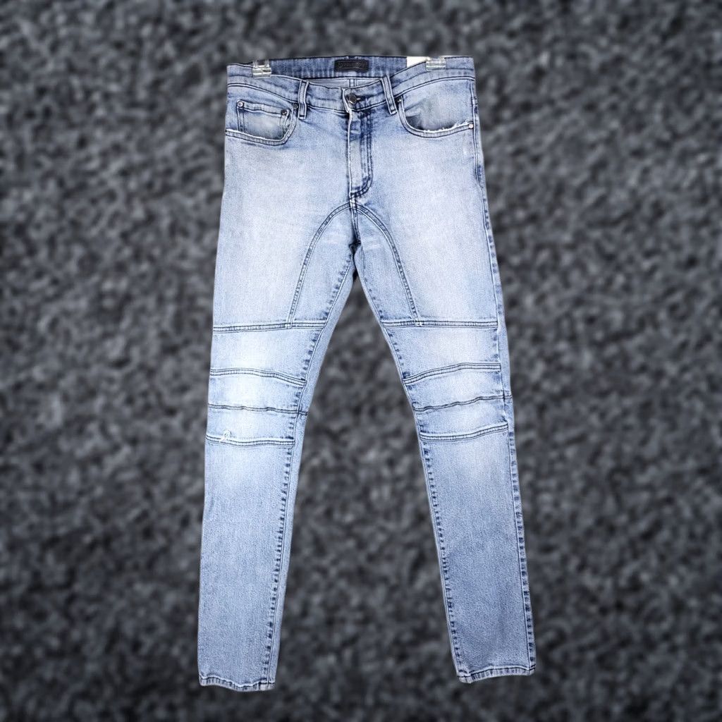 Belstaff Belstaff Jeans Mens 29x32 Skinny Taper Distressed Moto Accordian Denim Blue Size US 29 - 1 Thumbnail