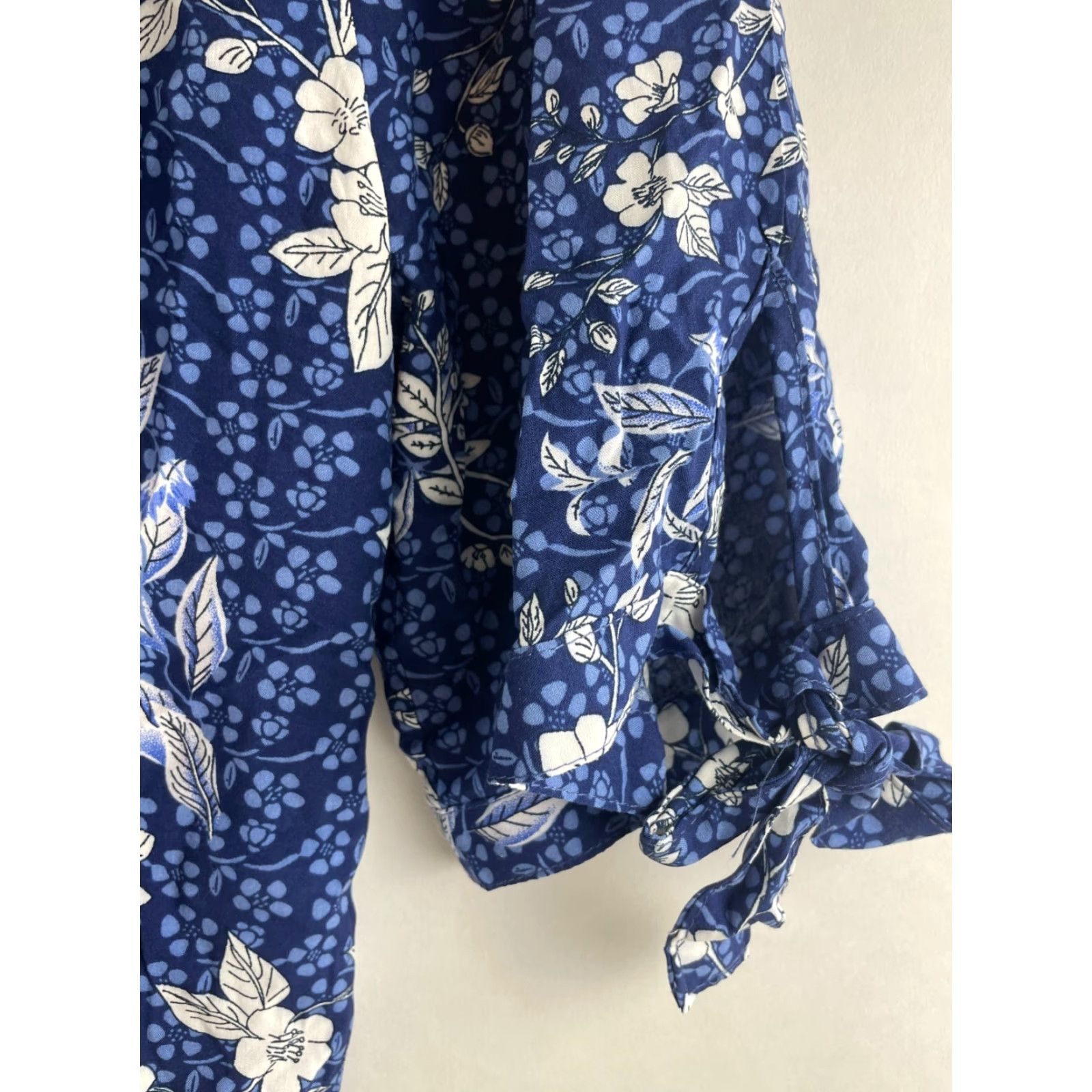 Vintage Ellos Short Dress Women's Size 14 Blue Floral Above Knee Sleeve Hem Tie Boatneck Shirt Dress Womens Size 36" / US 14 / IT 50 - 4 Thumbnail