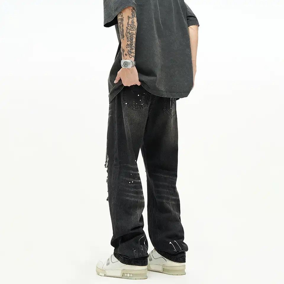 Japanese Brand × Vintage Ripped Jeans Men Y2k Street Baggy Summer Black Size US 33 - 2 Thumbnail