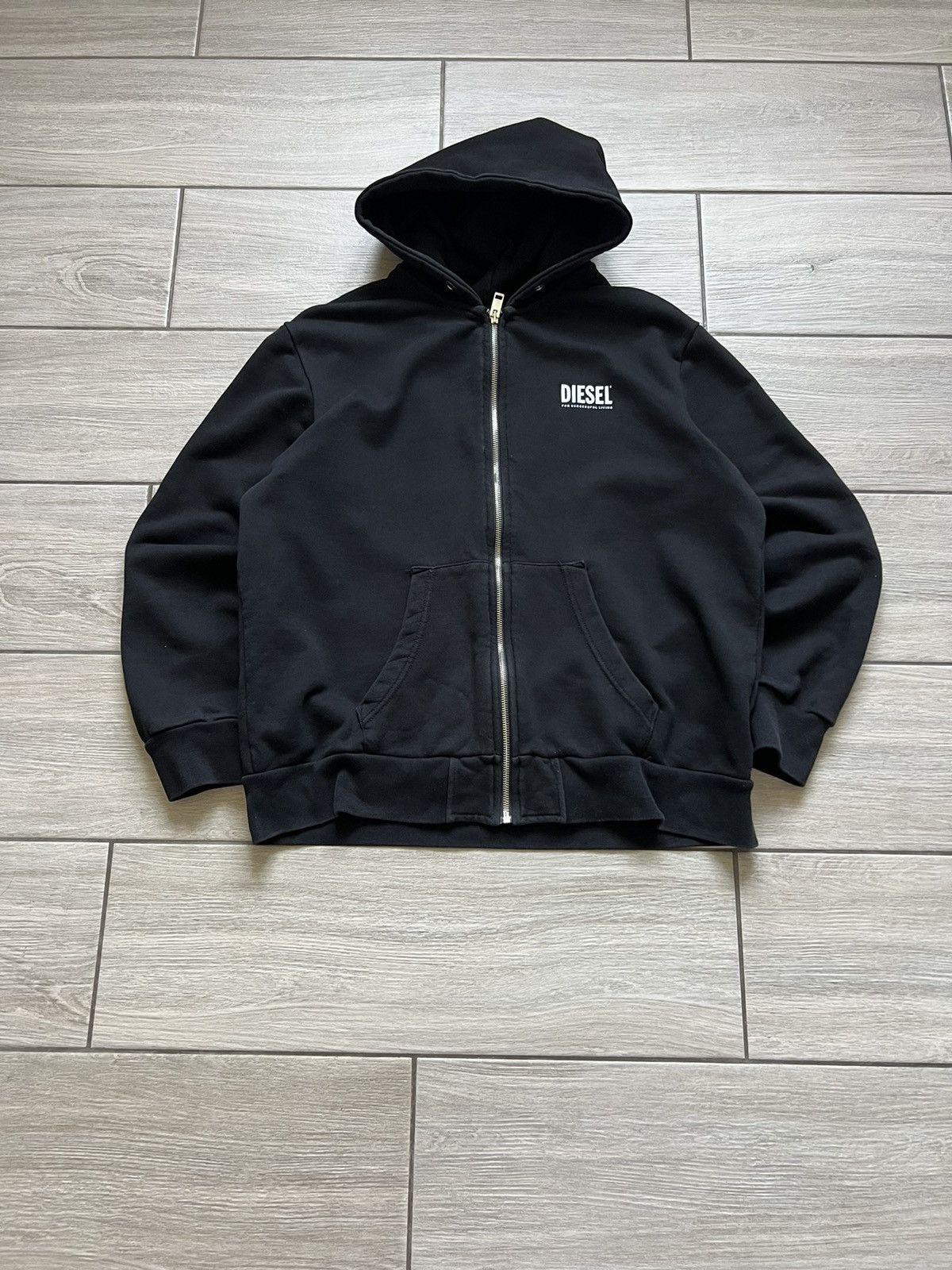 Diesel Vintage Diesel Big Ligo Zip Up Hoodie Black Size US M / EU 48-50 / 2 - 2 Thumbnail