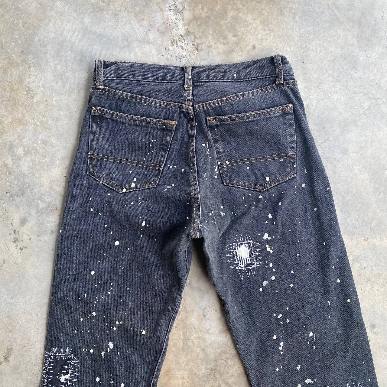 Japanese Brand EVOLUTION JE PENSE DISTRESSED PAINTED SPIDERWEB FADED BLACK Size US 30 / EU 46 - 4 Thumbnail