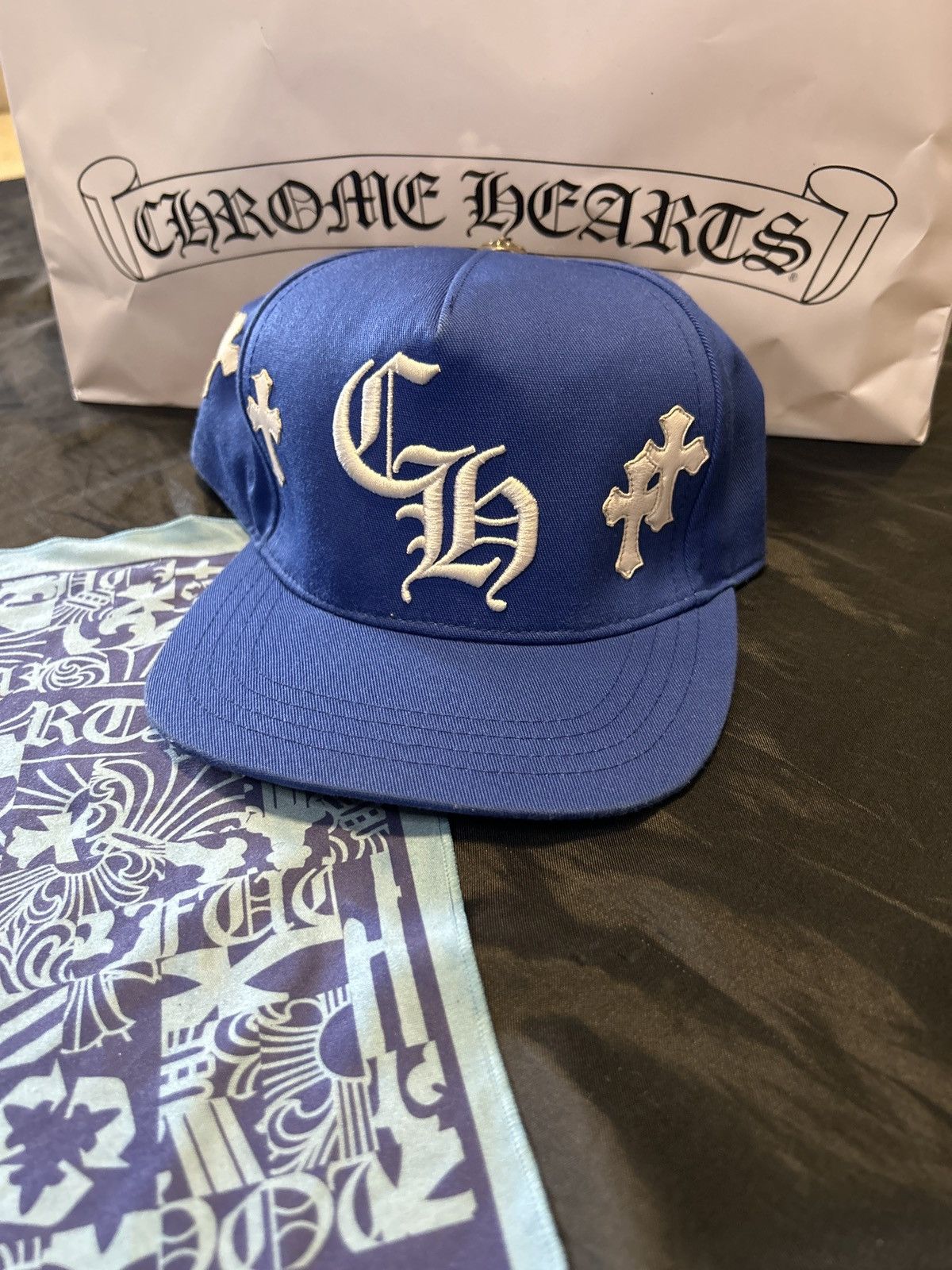 Chrome Hearts Chrome Hearts Blue/White Patches BaseBall Hat Size ONE SIZE - 7 Thumbnail