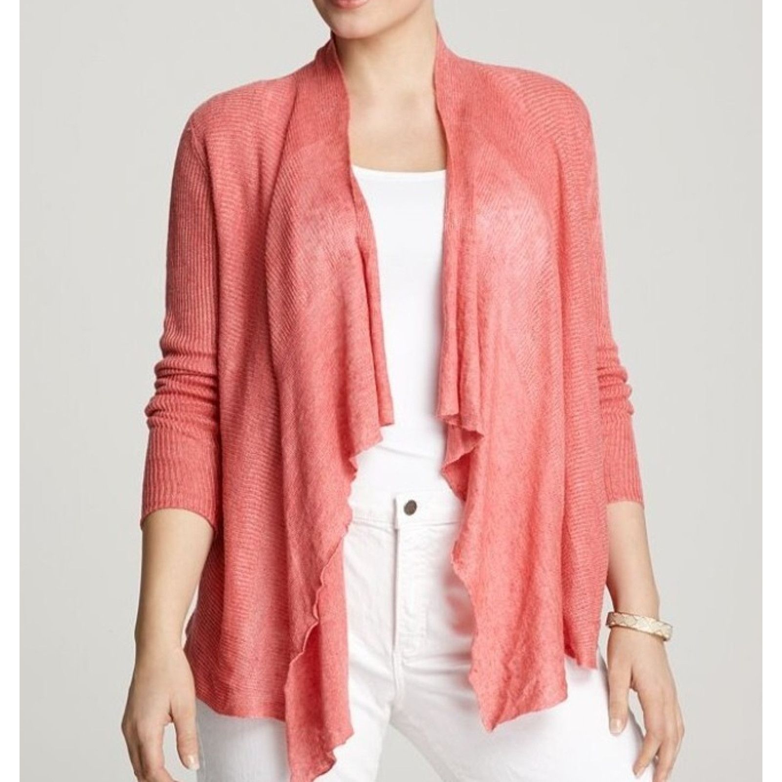 Eileen Fisher Eileen Fisher Organic Linen Cardigan Coral Size M A001378 Size M / US 6-8 / IT 42-44 - 1 Thumbnail