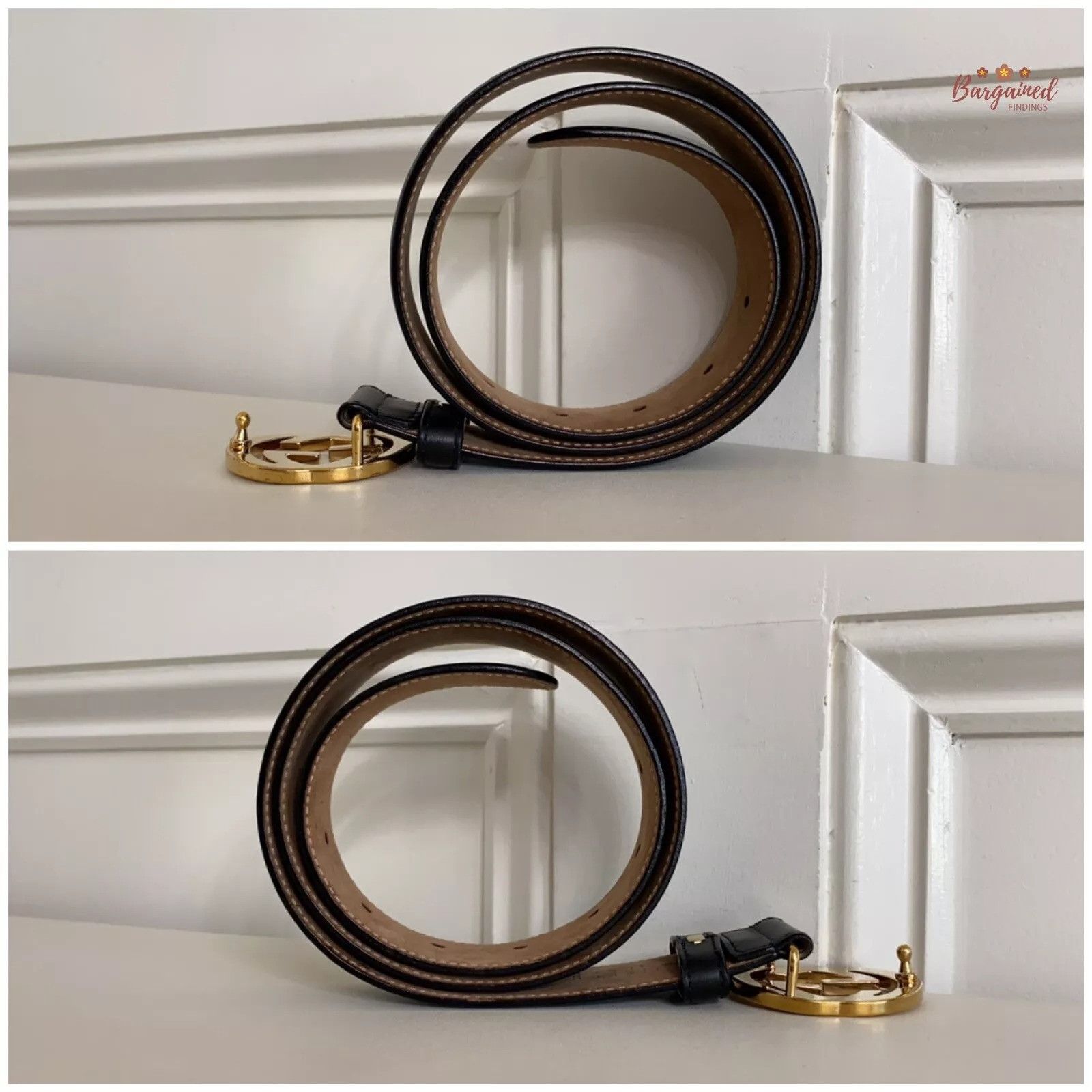 Gucci Gucci Black Calfskin Leather Gold Interlocking G Buckle Belt Size 28 - 5 Thumbnail