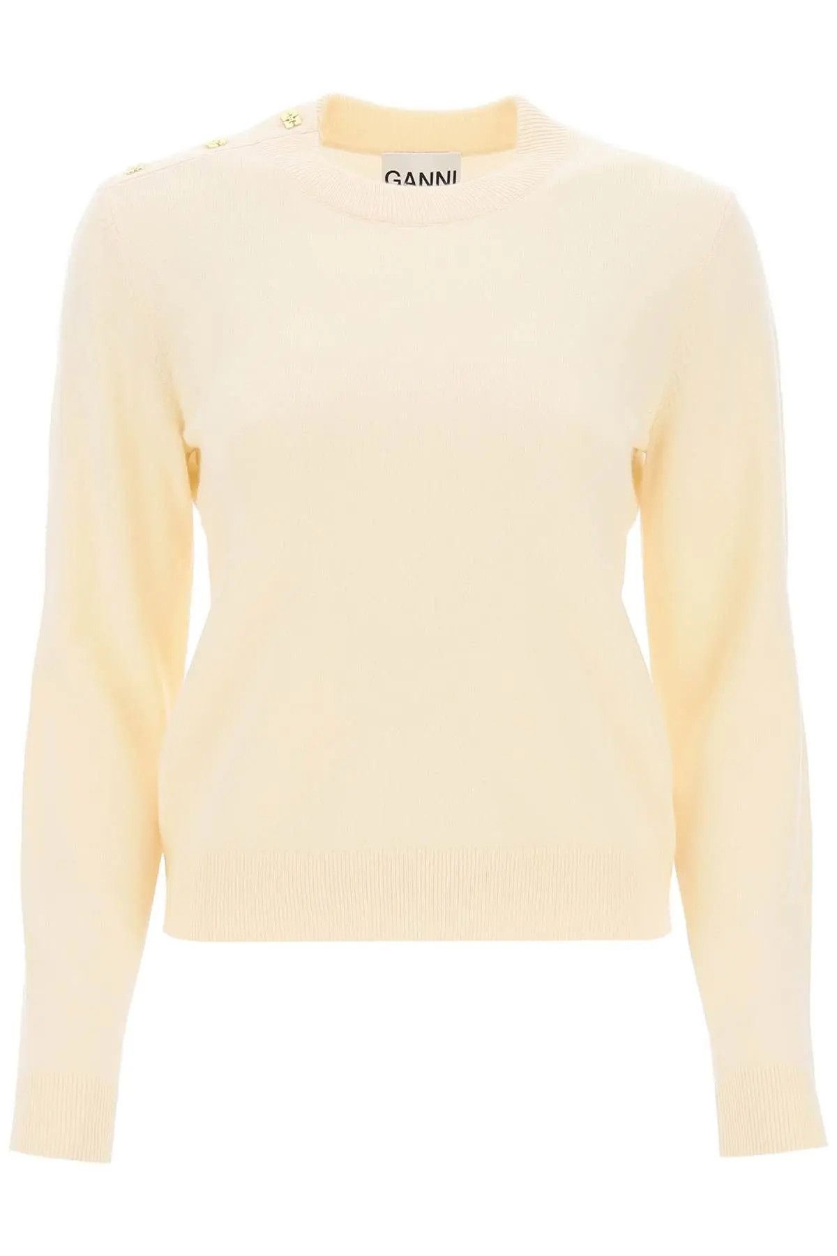 image of Ganni O1S22I1N1223 Butterfly Buttons Sweater In Beige, Women's (Size Small)