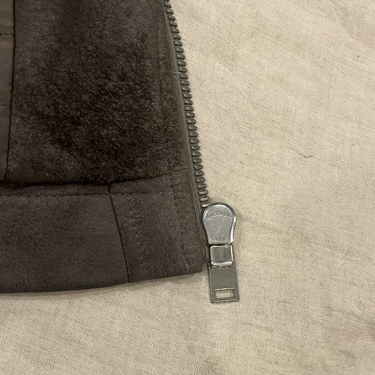 Rick Owens Rick Owens High Neck Intarsia Jacket in LBQ Lamb Suede, Dust Size US S / EU 44-46 / 1 - 9 Thumbnail