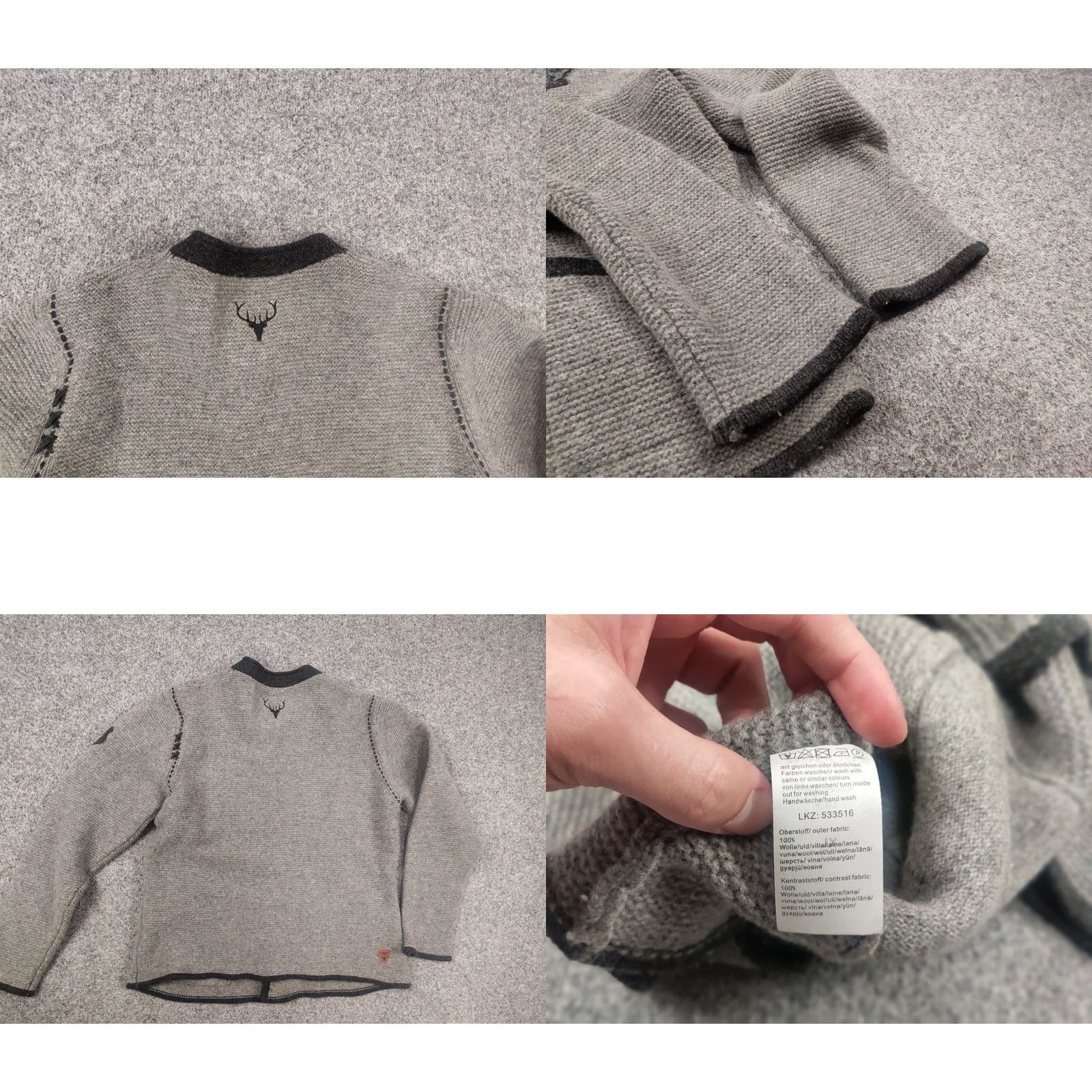 Logo 7 VINTAGE Krüger Dirndl Cardigan Wool Gray with Pockets Logo Men L Knit 90s Designer Size US L / EU 52-54 / 3 - 8 Thumbnail