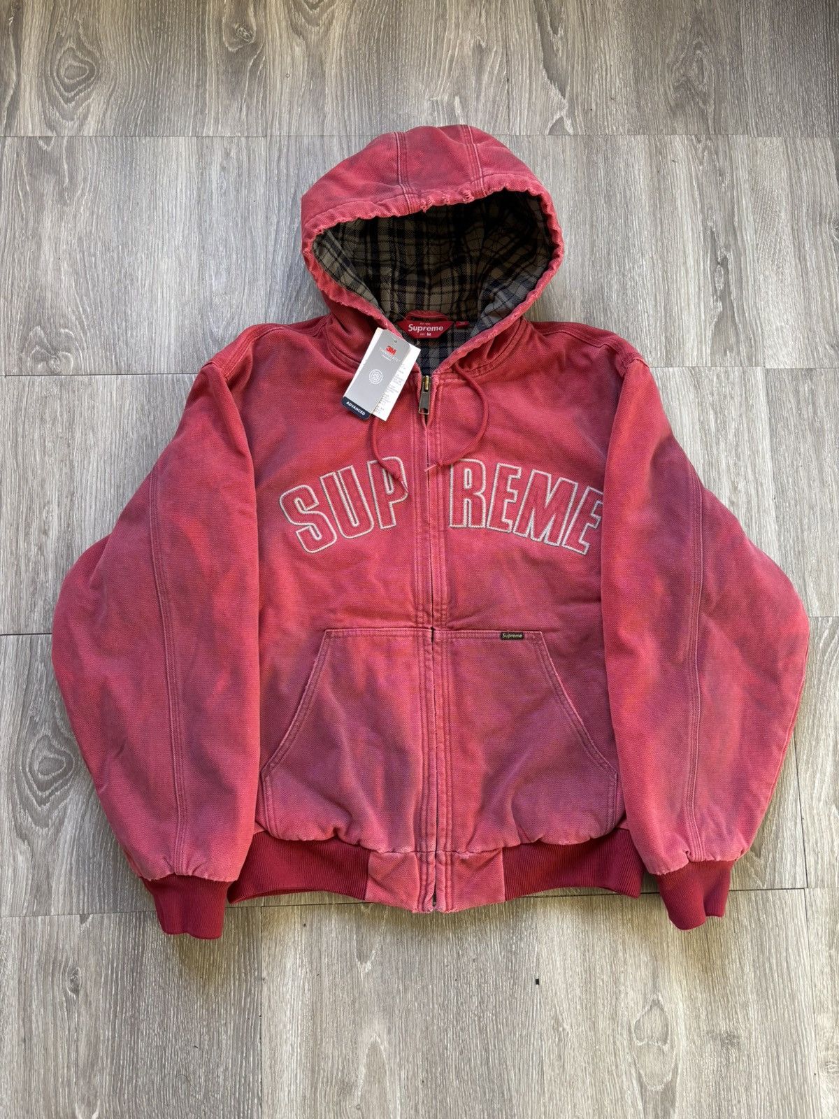 Supreme Reflective Arc Hooded Work Jacket Red FW25