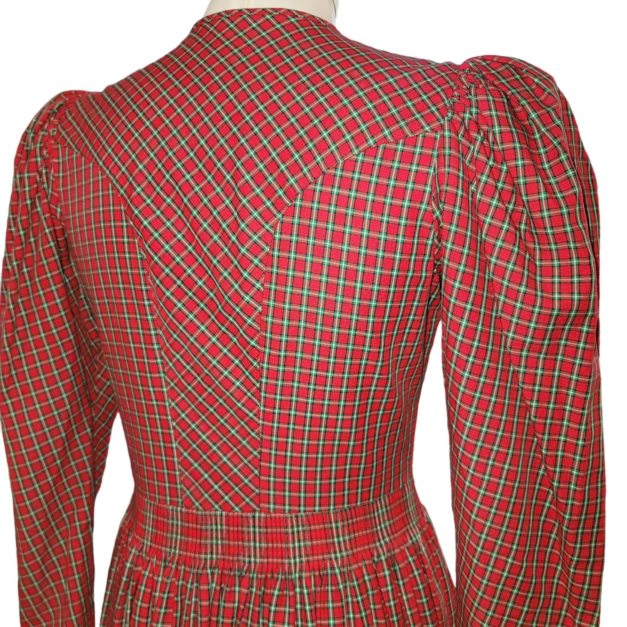 Vintage Vintage Hoefer Prarie Dress Red Green Plaid Long Sleeve Butt Size M / US 6-8 / IT 42-44 - 5 Thumbnail