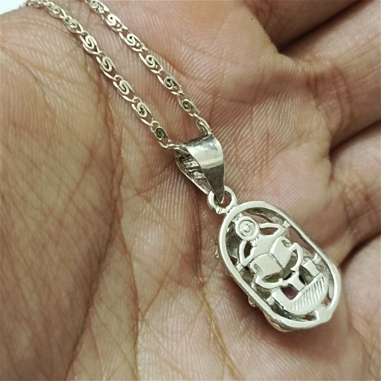 Sterling Silver 925 silver Scarab with a red stone,pendant, Size ONE SIZE - 5 Thumbnail