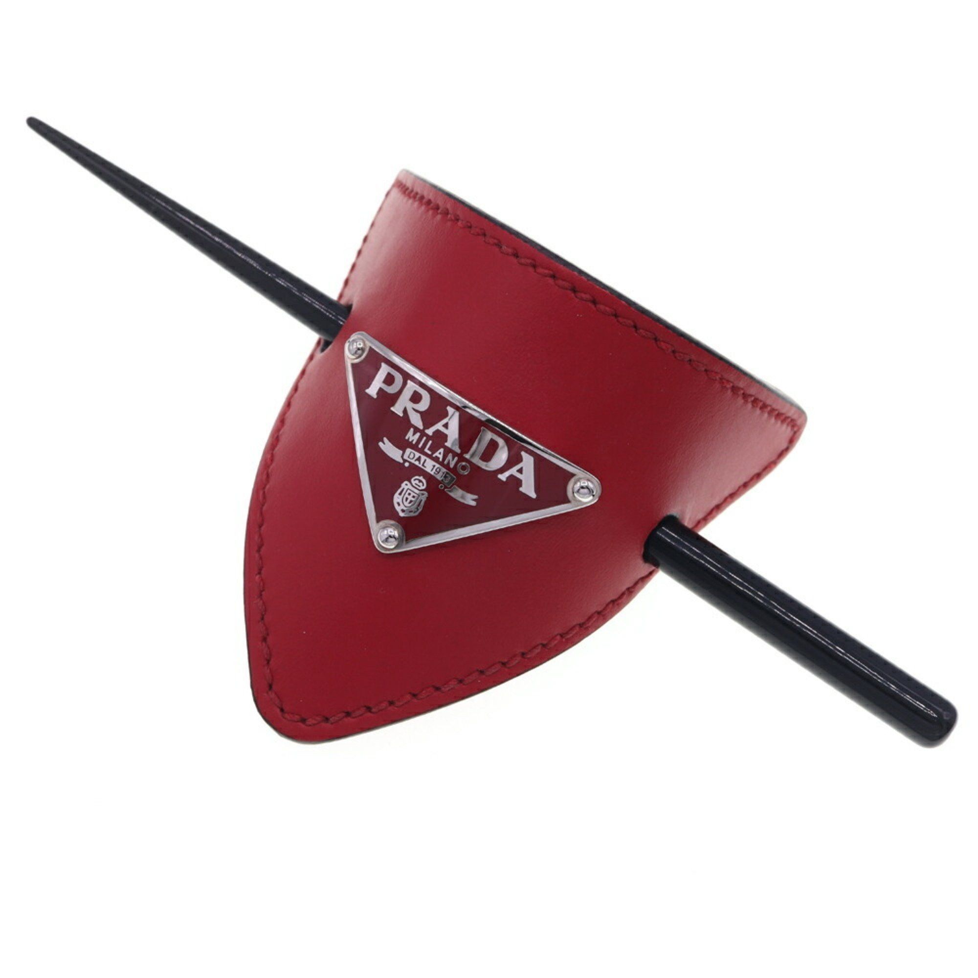 image of Prada Hair 1If004 Red Leather Hairpin - Head Accessory Ladies Barrette Prada in Red Color, Women's