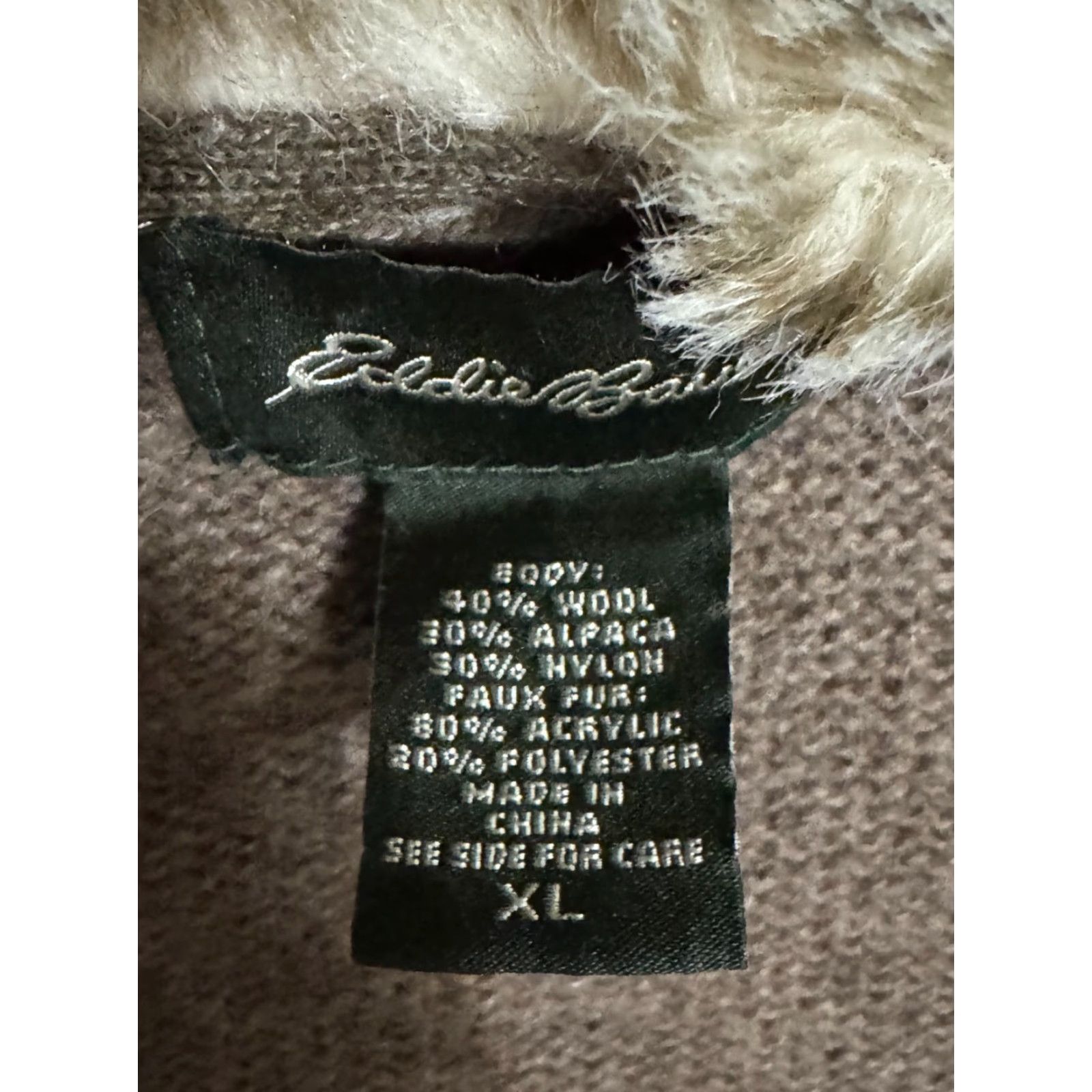 Eddie Bauer Eddie Bauer Women's XL Wool Alpaca Full Zip Sweater Jacket Fur Trim Mock Neck Brown Solid Size XL / US 12-14 / IT 48-50 - 4 Thumbnail