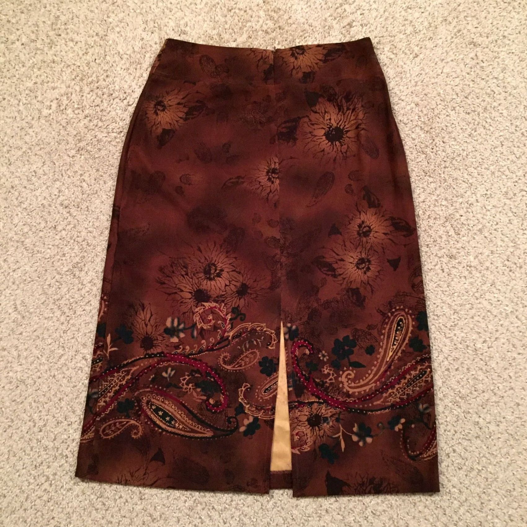 Vintage Requirements Skirt Women Midi Brown Floral 10 Unlined Polyester Spandex Microfiber Pencil Straight Regular Vintage No Size 32" / US 10 / IT 46 - 6 Thumbnail