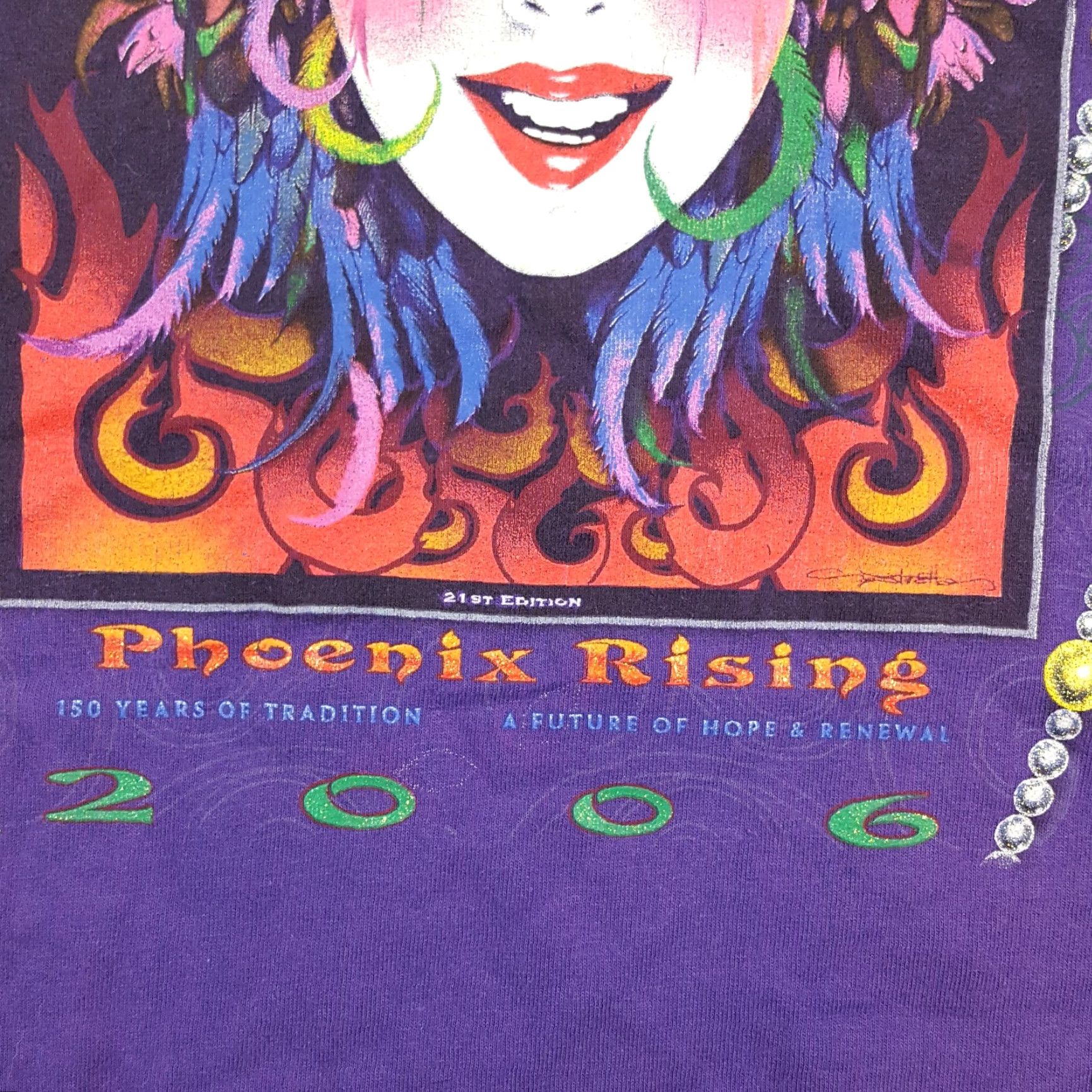Vintage VINTAGE New Orleans Mardi Gras Whimsical Phoenix Size L Purple Party Mask T Shirt Party Size US L / EU 52-54 / 3 - 4 Thumbnail