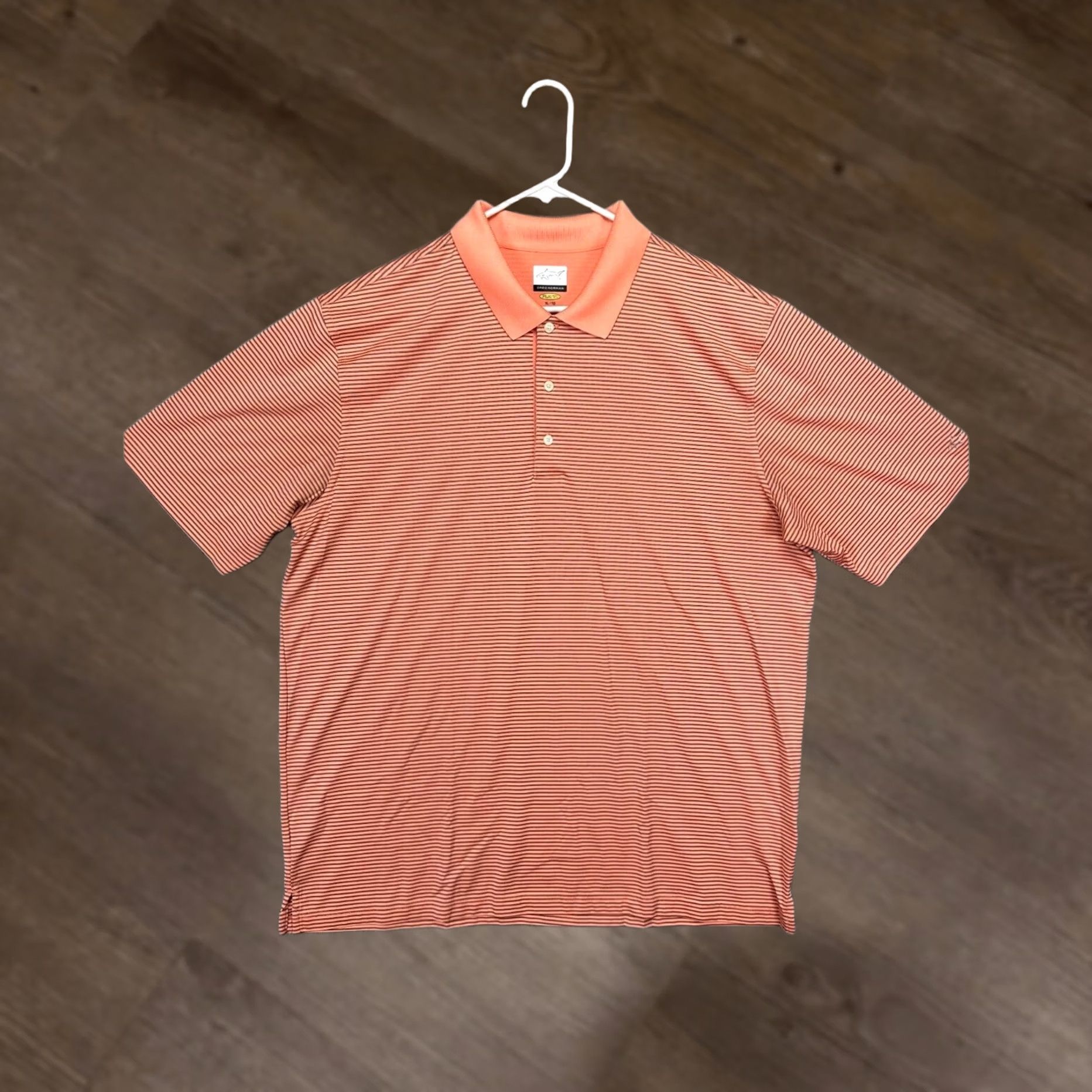 Vintage Greg Norman Golf Polo Shirt Mens XL Play Dry Peach Striped Shark Athletic Rugby Size US XL / EU 56 / 4 - 1 Thumbnail
