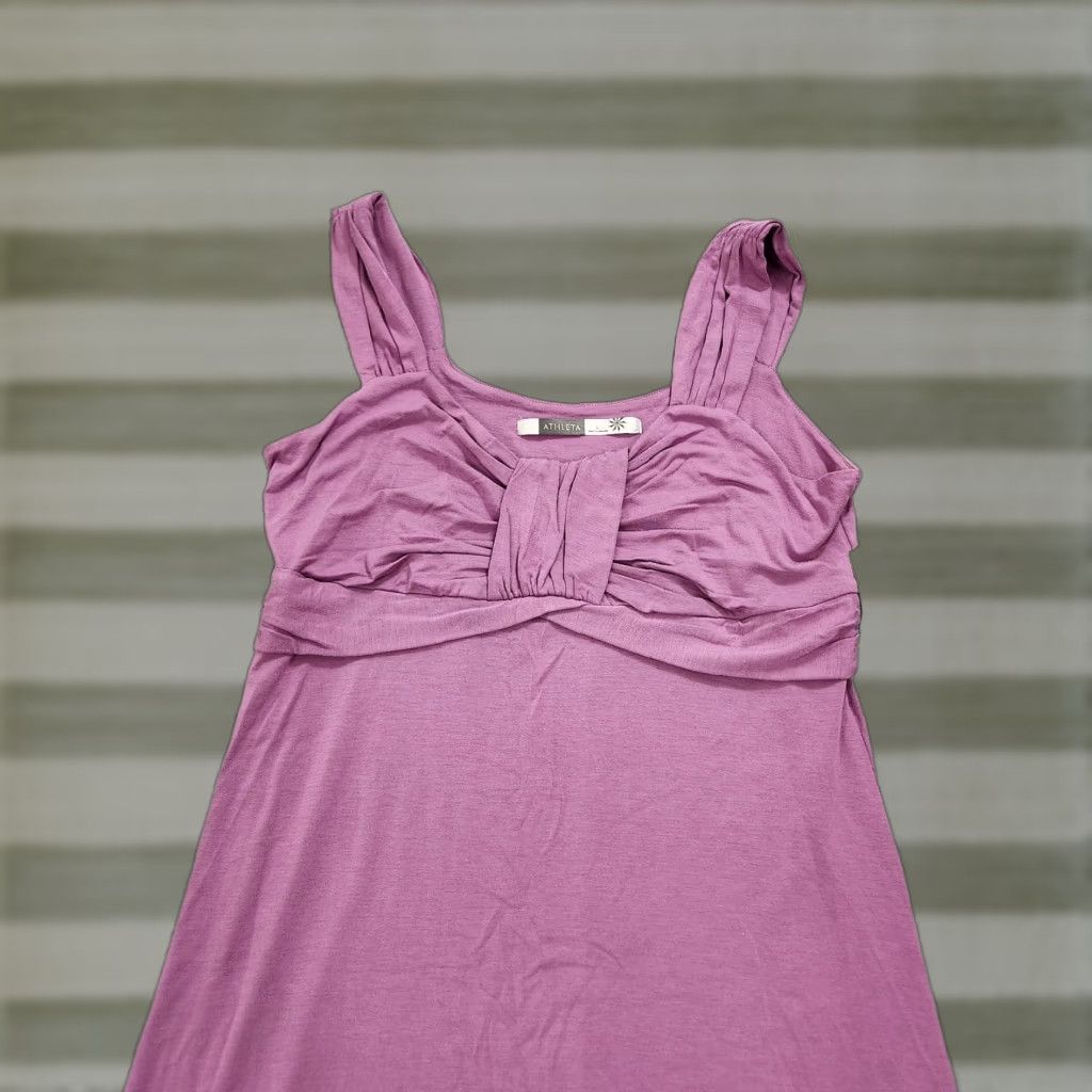 Athleta Dress Womens Large Purple Leighani Twist Mini Calypso Ruched Sleeveless Dress