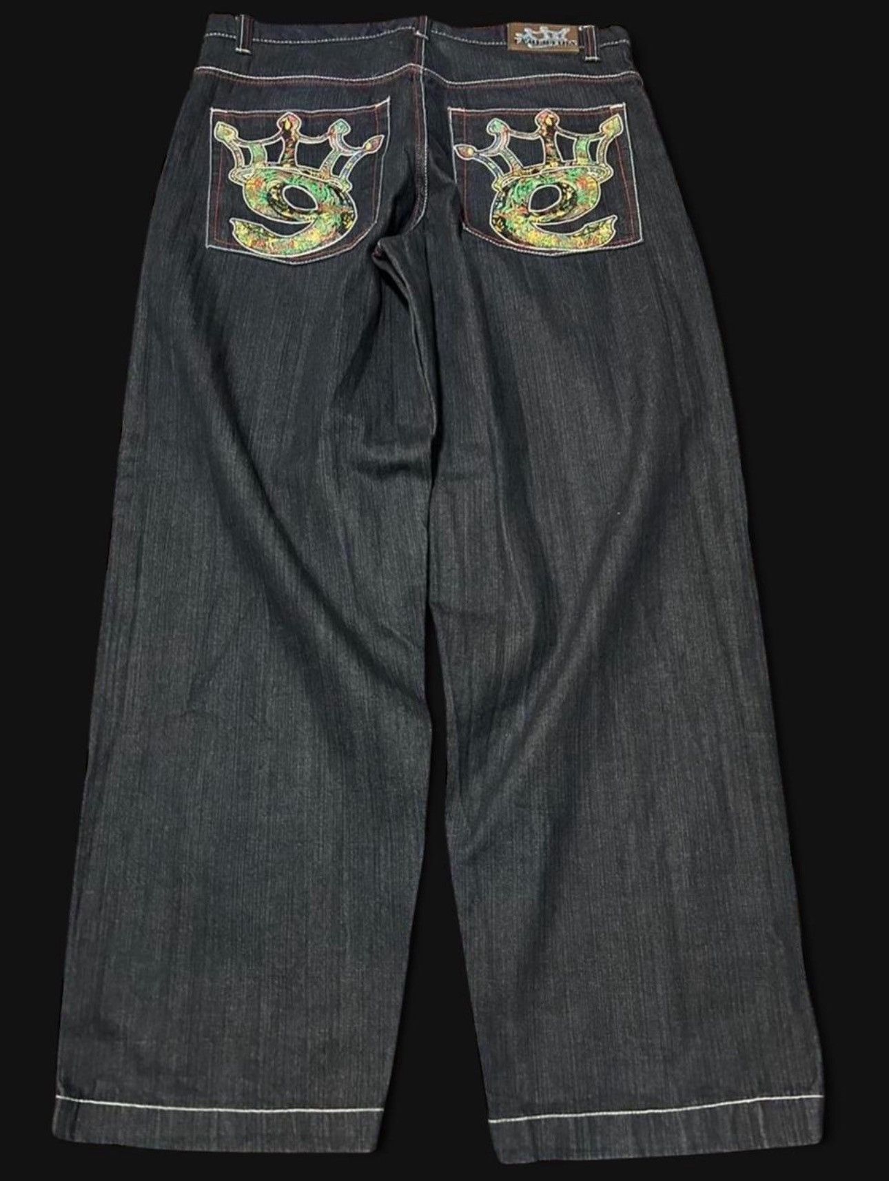 Other Y2K Baggy Embroidered Crown Denim Jeans Dark Wash Size US 38 / EU 54 - 2 Thumbnail