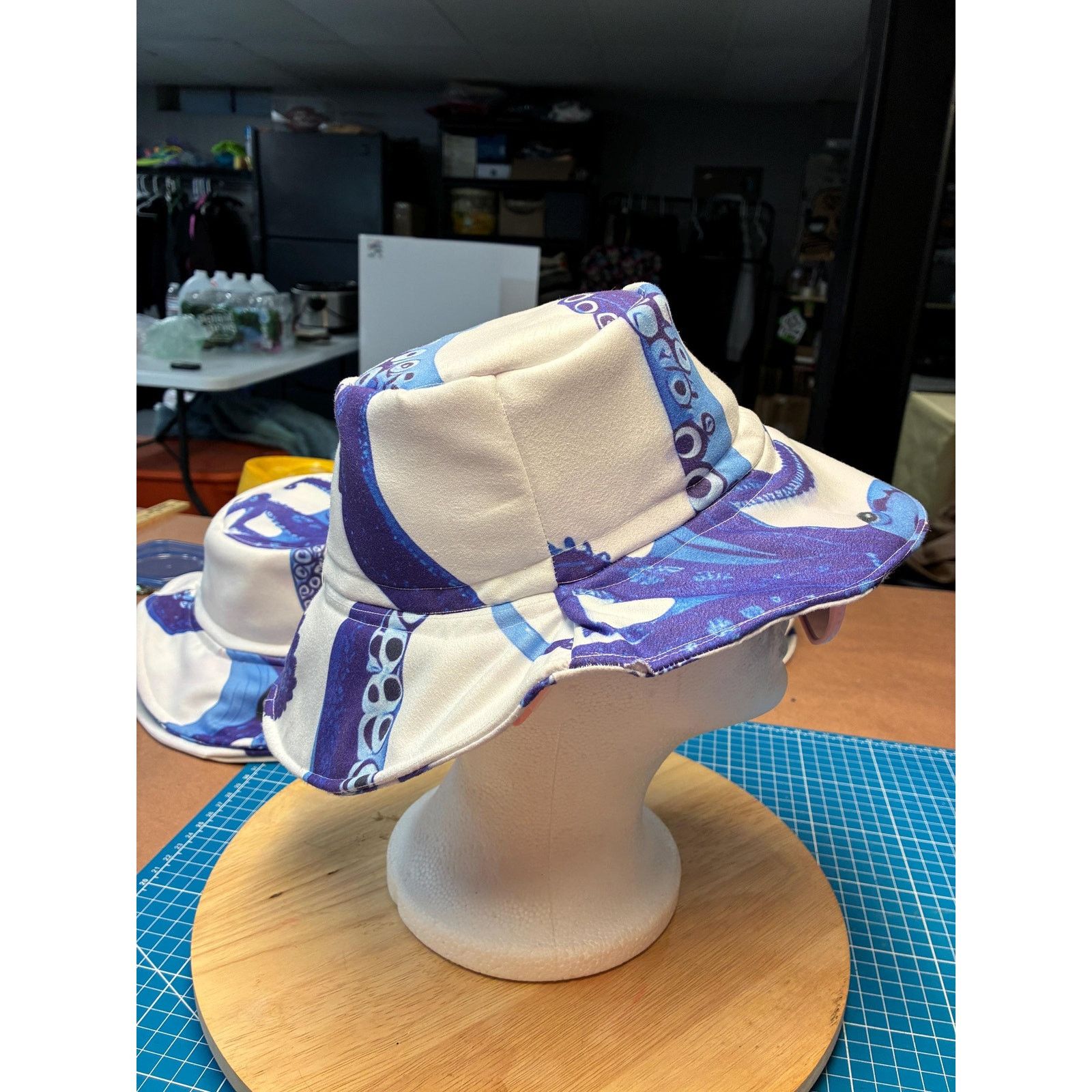 Other Upcycled Coastal Bucket Hat – Blue & White Octopus Print, Size ONE SIZE - 6 Thumbnail