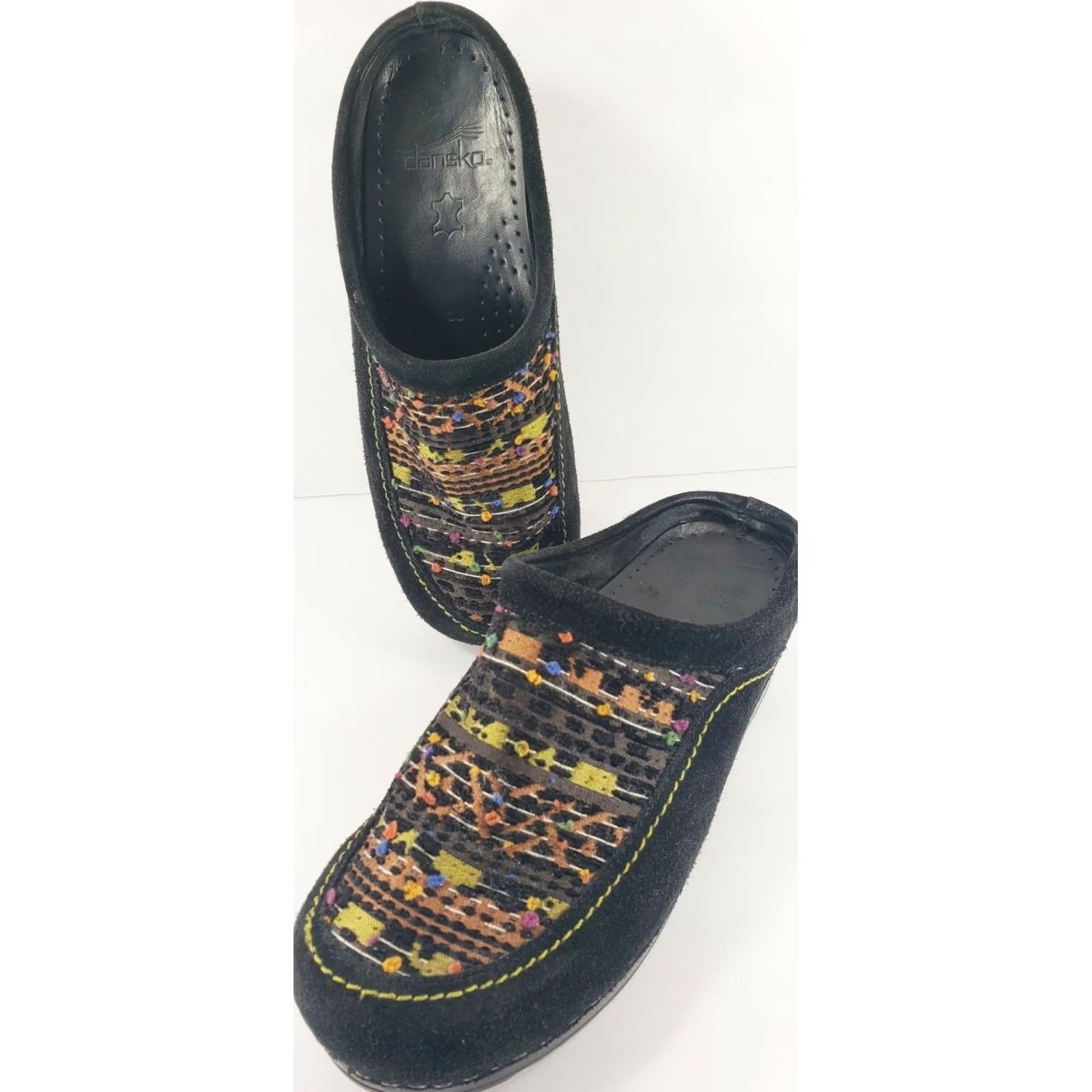 Dansko Dansko Clog Black Suede Multicolored Textile Vamp Women's Platform Sz. 7.5M 38EU Size US 8 / IT 38 - 2 Thumbnail