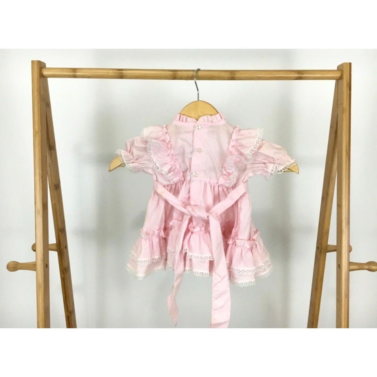 Vintage VINTAGE Kandy Ann Party Dress Girls 12 Months Pink Ruffle Lace Circle Size ONE SIZE - 5 Thumbnail