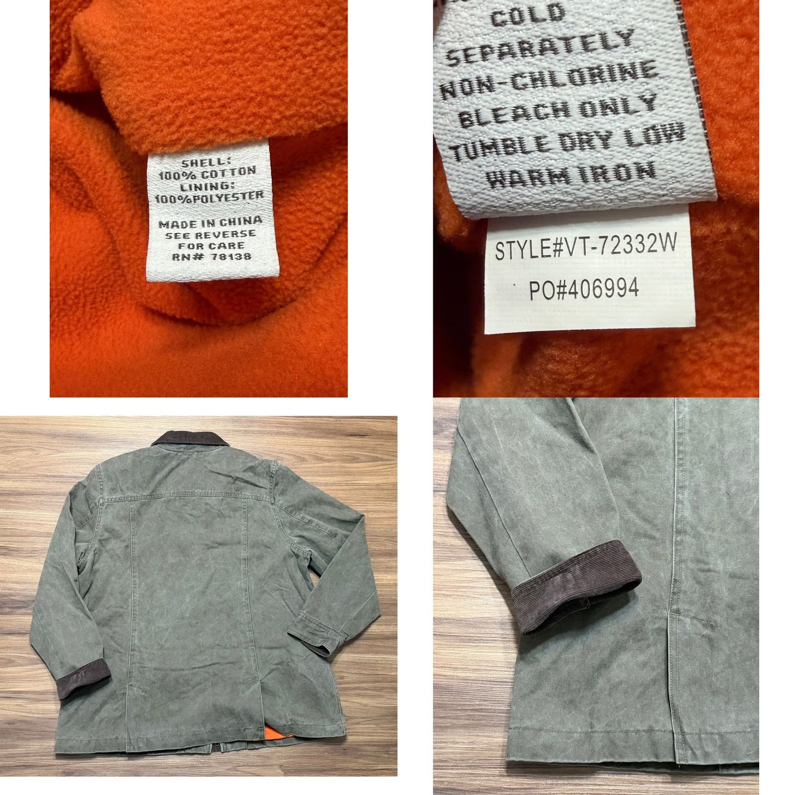 Olive Vermont Barn Coat Olive Green Fleece Lined Chore Jacket Women 1X Size XL / US 12-14 / IT 48-50 - 8 Thumbnail