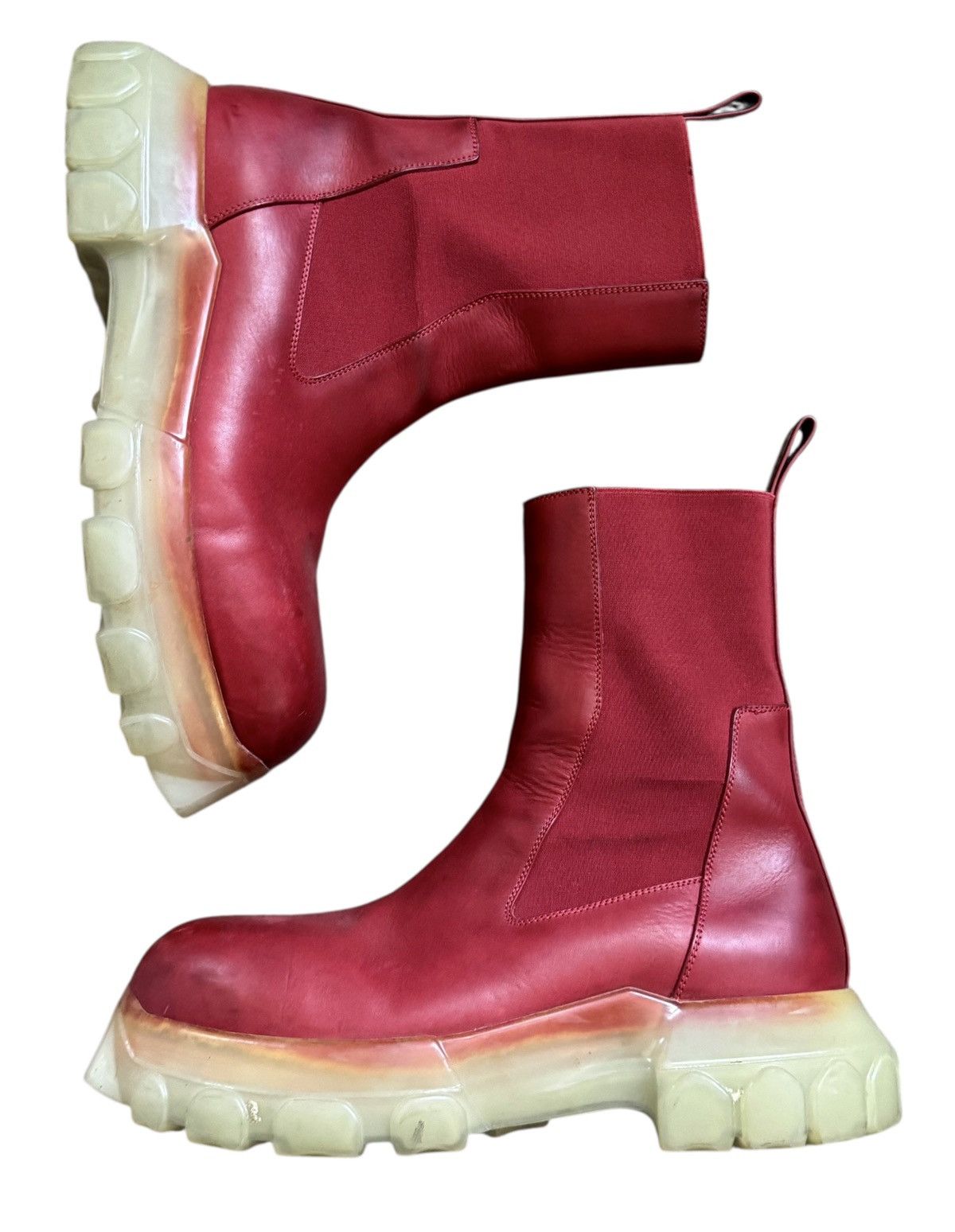 Pre-owned Rick Owens Red Beatle Bozo Hightop Leather Runway Boots