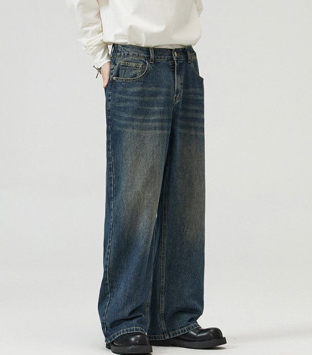 Vintage Japanese retro straight-leg loose washed baggy jeans for men Size US 32 / EU 48 - 4 Thumbnail