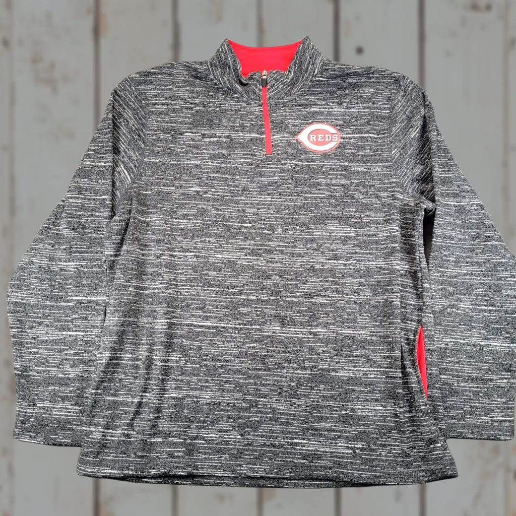MLB Majestic Cincinnati Reds Mens XL Quarter Zip Pullover Space Dye Gray Red MLB Shirt Size US XL / EU 56 / 4 - 1 Thumbnail