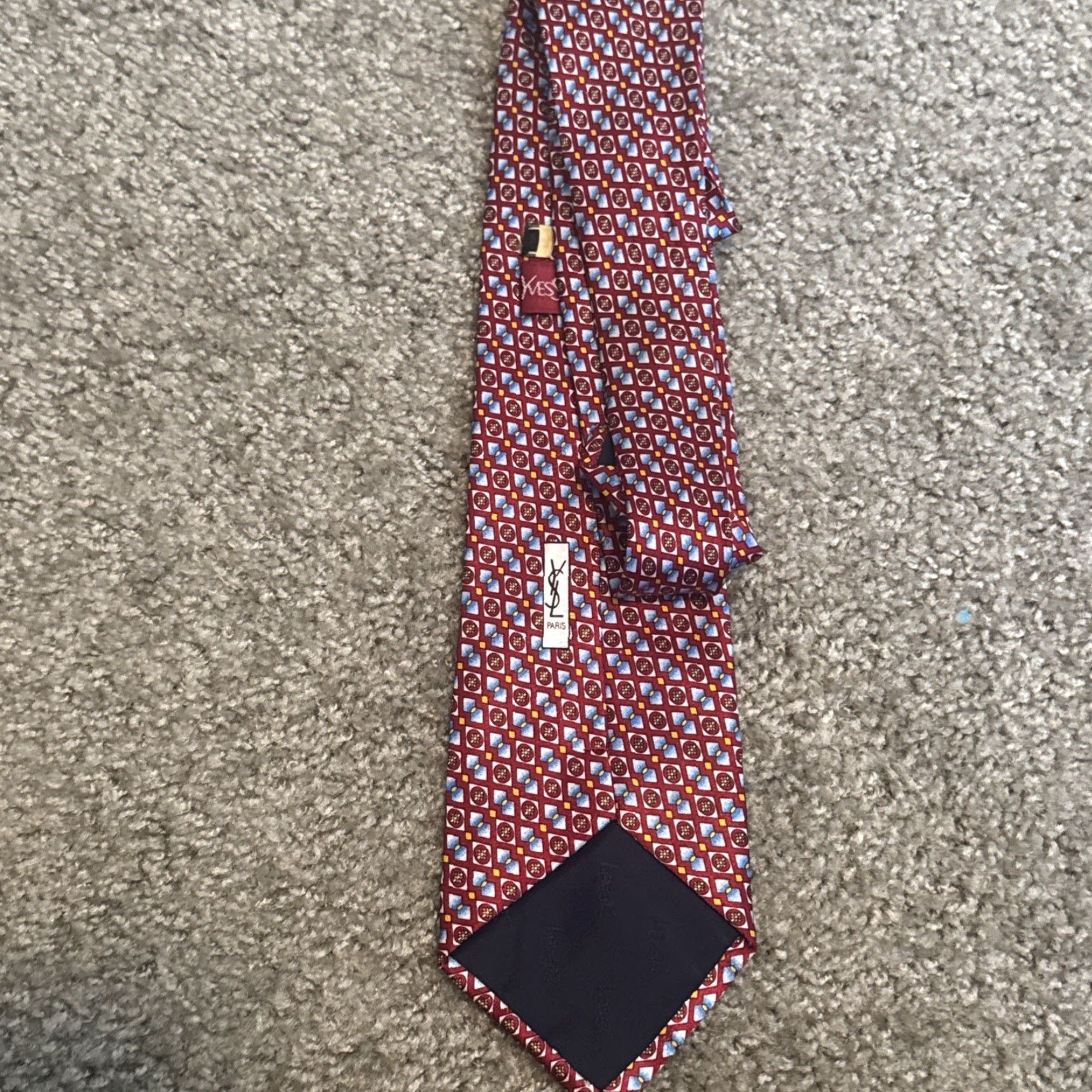 Yves Saint Laurent VINTAGE Yves Saint Laurent Silk Red Blue Gold Geometric Neck Tie Men Tie Red Geometric Gold Silk Saint Laurent Mens Size ONE SIZE - 4 Thumbnail