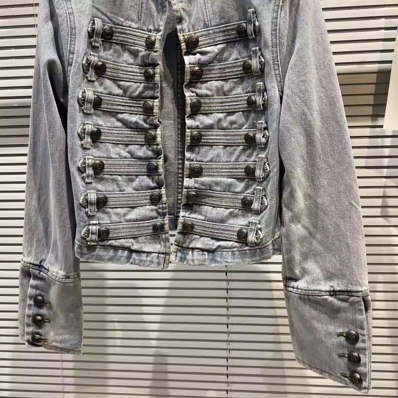Vintage Military-Inspired Denim Jacket – Bold, Structured