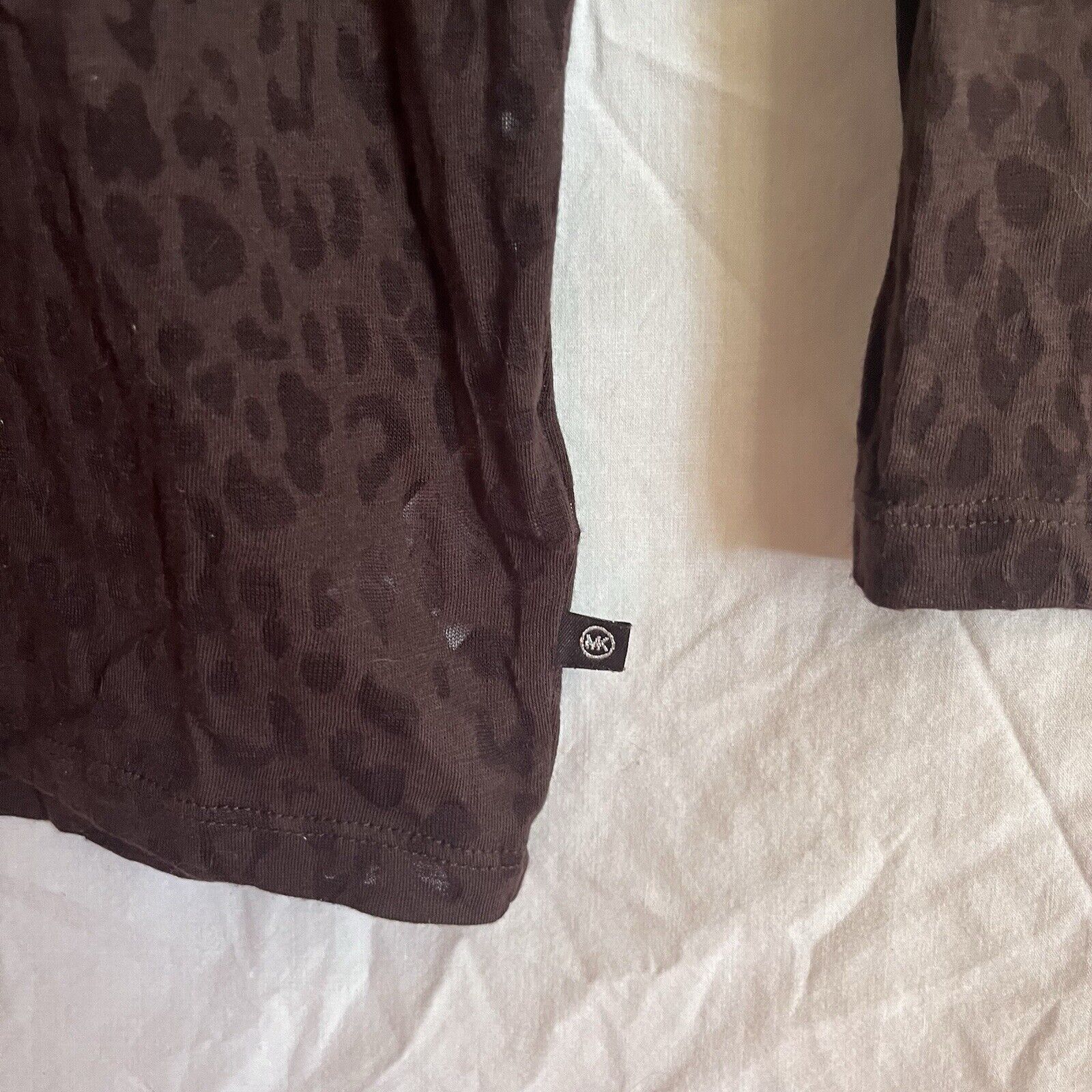 Michael Kors Sheer Cheetah Print Brown Long Sleeved Tshirt EUC Size S / US 4 / IT 40 - 2 Thumbnail
