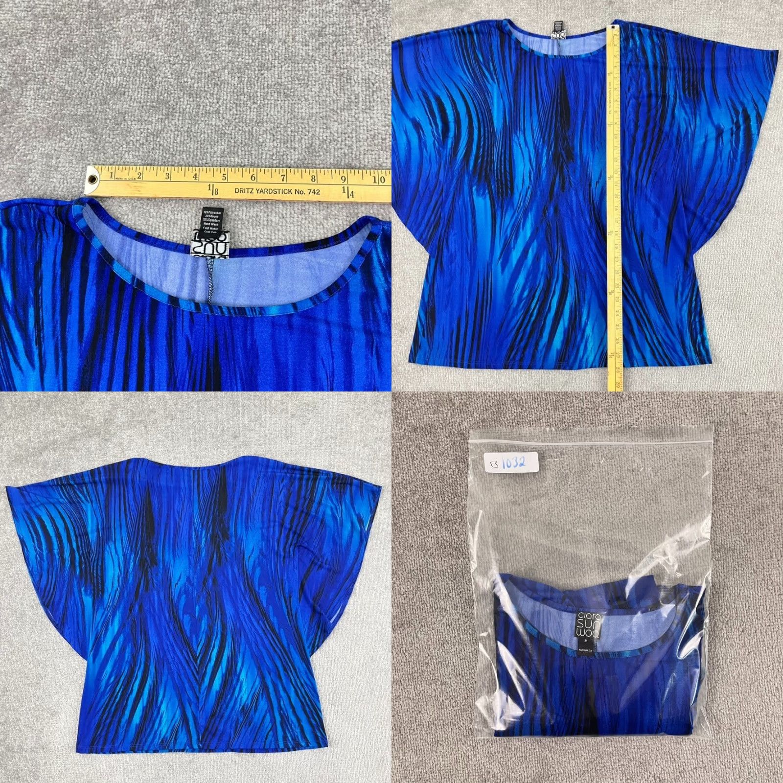 Vintage Clara Sun Woo Blouse Top Womens M Drape Bat Sleeve Career Office Summer Blue | Regular Fit | 1 Unit Size M / US 6-8 / IT 42-44 - 8 Thumbnail