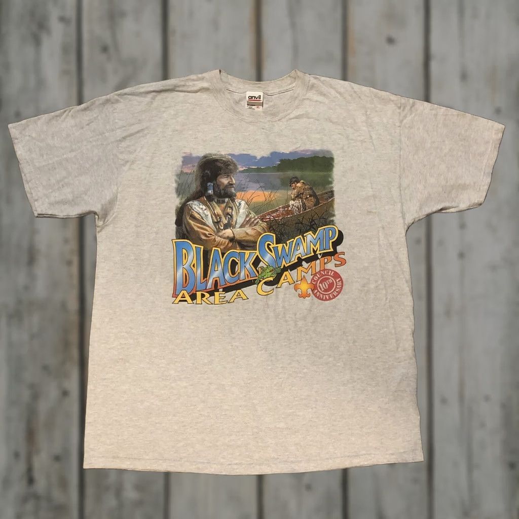 Anvil VINTAGE Anvil GRAPHIC T-SHIRT XL Boy Scouts Gray 2000s Swamp Area Camps Council Shirt Mens Size US XL / EU 56 / 4 - 1 Thumbnail