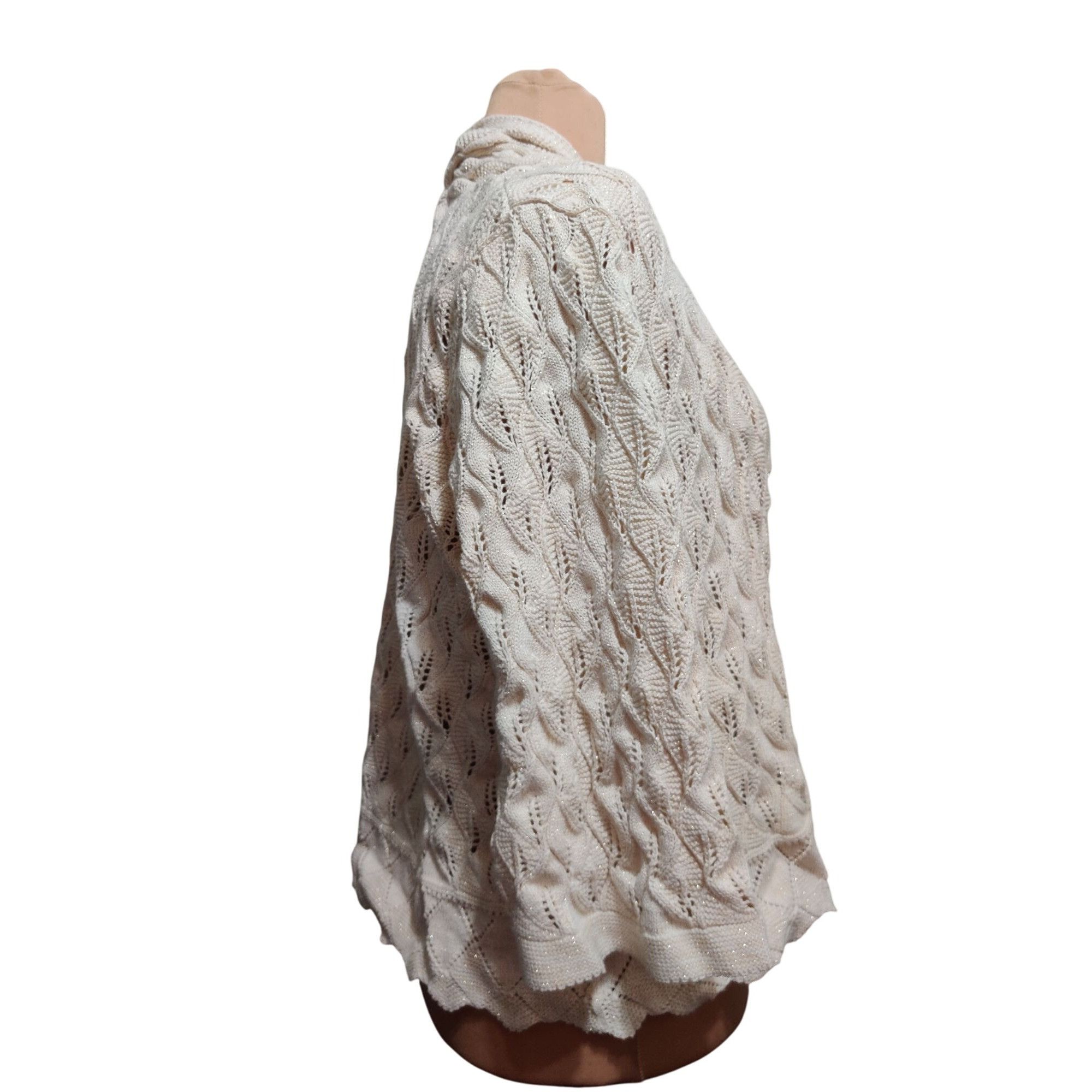 JM Collection JM Collection XL Petite Sweater Cream Metallic Open Knit Car Size XL / US 12-14 / IT 48-50 - 8 Thumbnail