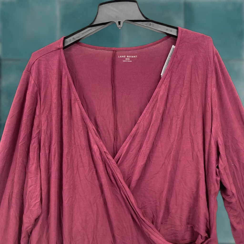 Vintage Lane Bryant Wrap Top Blouse Women's Plus 22/24 Red 3/4 Sleeve Scoop Neck Stretch Casual Career Size 3XL / US 20-22 - 1 Thumbnail