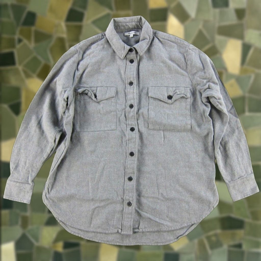 Madewell VINTAGE Madewell 100% Cotton Flannel Grey Button Up Long Sleeve Oversized Shirt Small Size S / US 4 / IT 40 - 1 Thumbnail