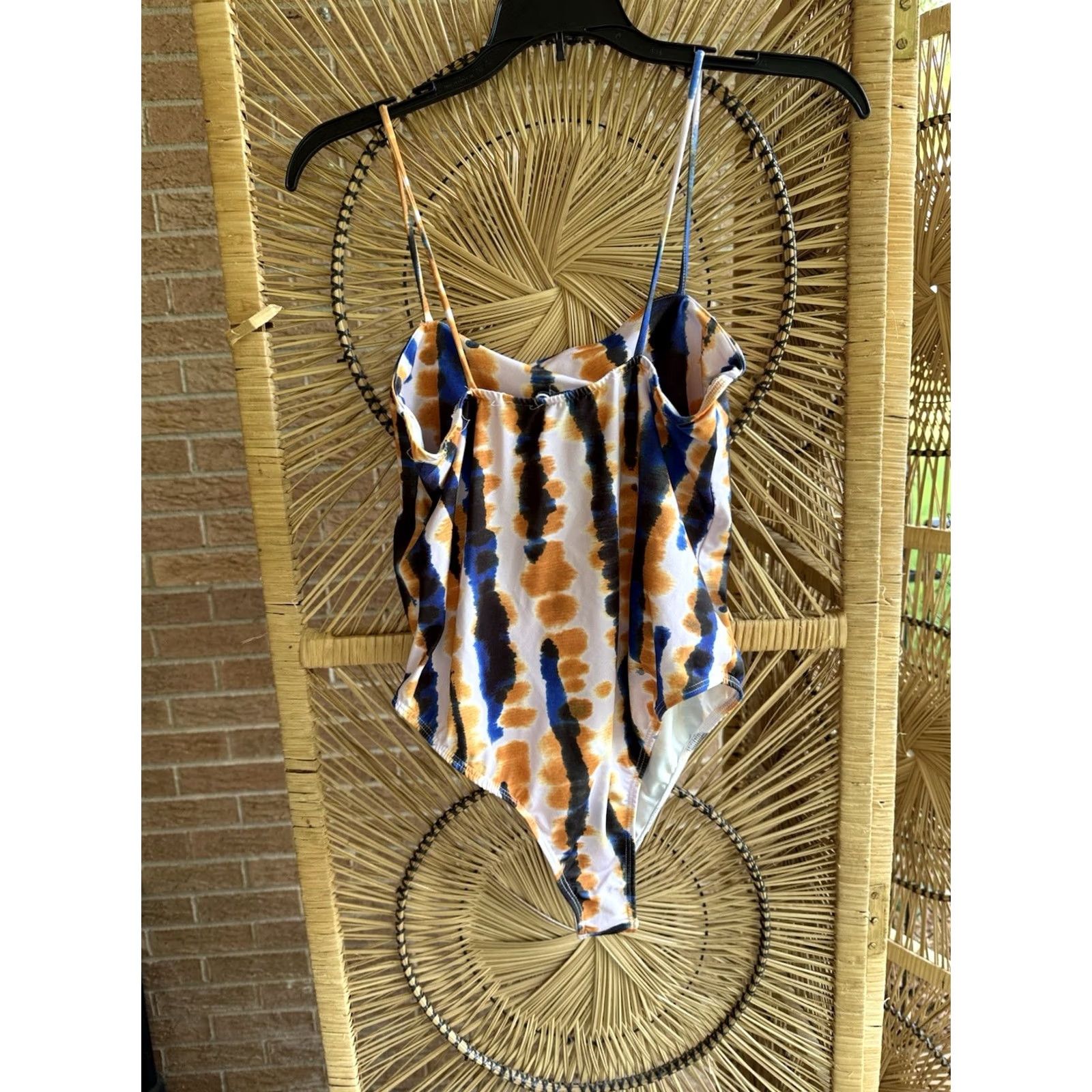 Zara Zara One Piece Tie Dye White Gold Blue Spaghetti Strap Tank Cheeky Bottom Women Large Size ONE SIZE - 5 Thumbnail