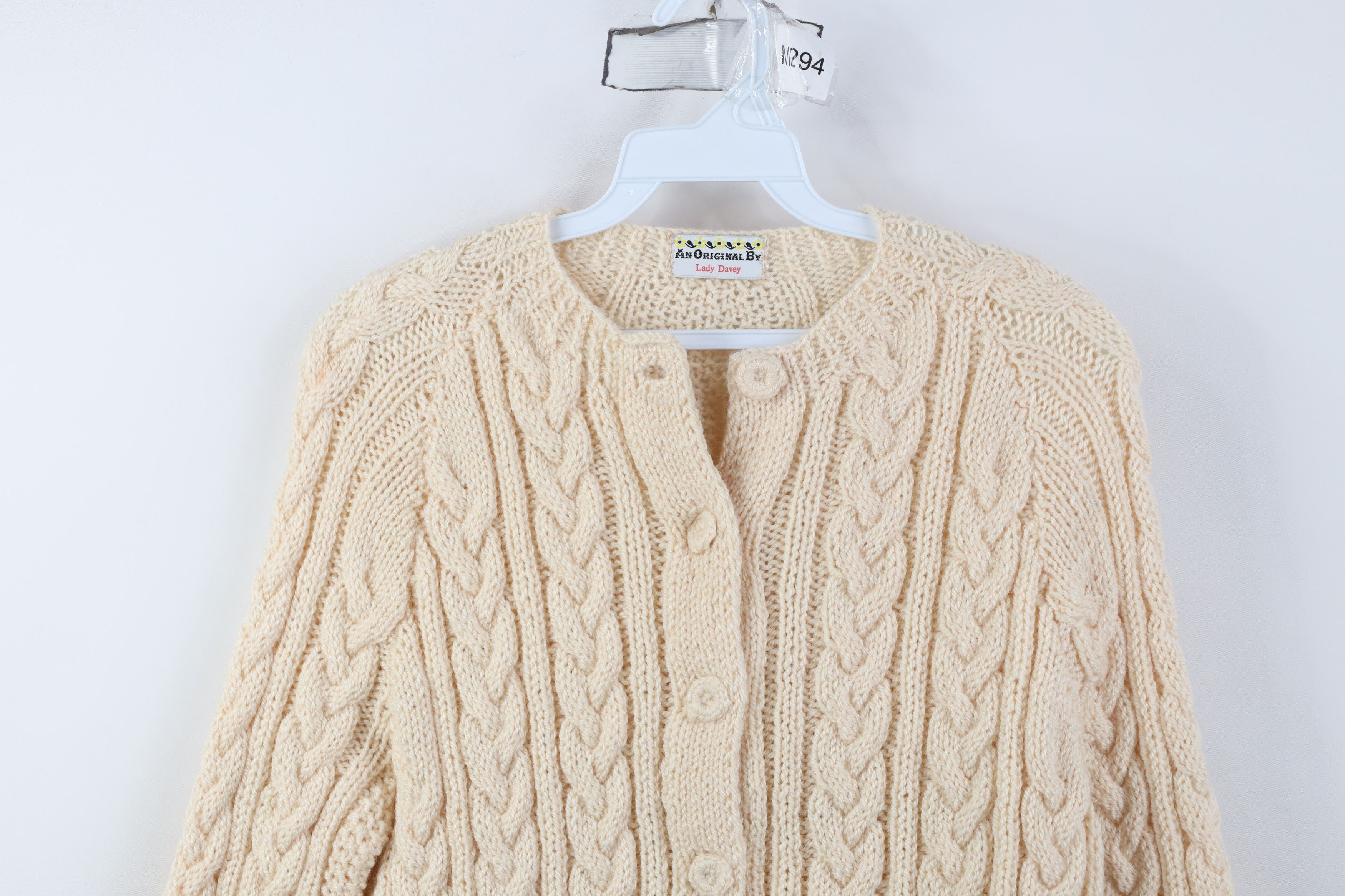 Vintage Vintage 60s 70s Chunky Cable Knit Fisherman Cardigan Sweater Size M / US 6-8 / IT 42-44 - 2 Thumbnail
