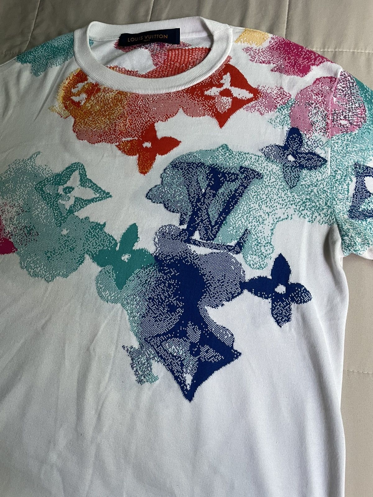 ルイヴィトン 花柄ジャカードニットプルオーバー半袖Tシャツ